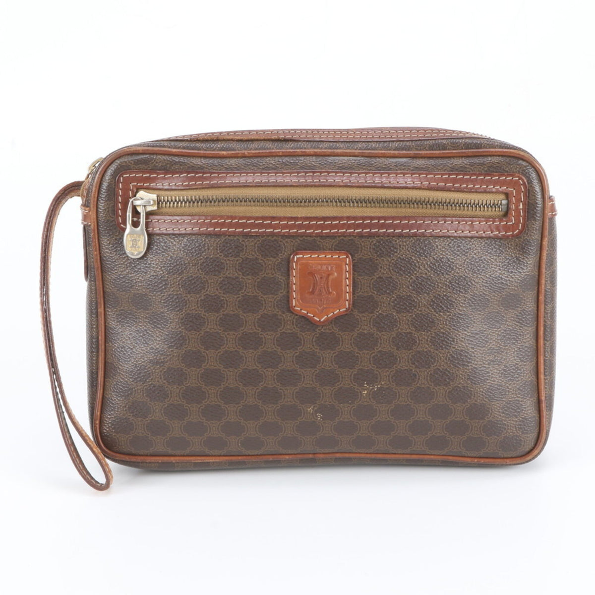 Celine Brown Leather Coated Canvas Clutch Bag Pouch (Pre-Owned)