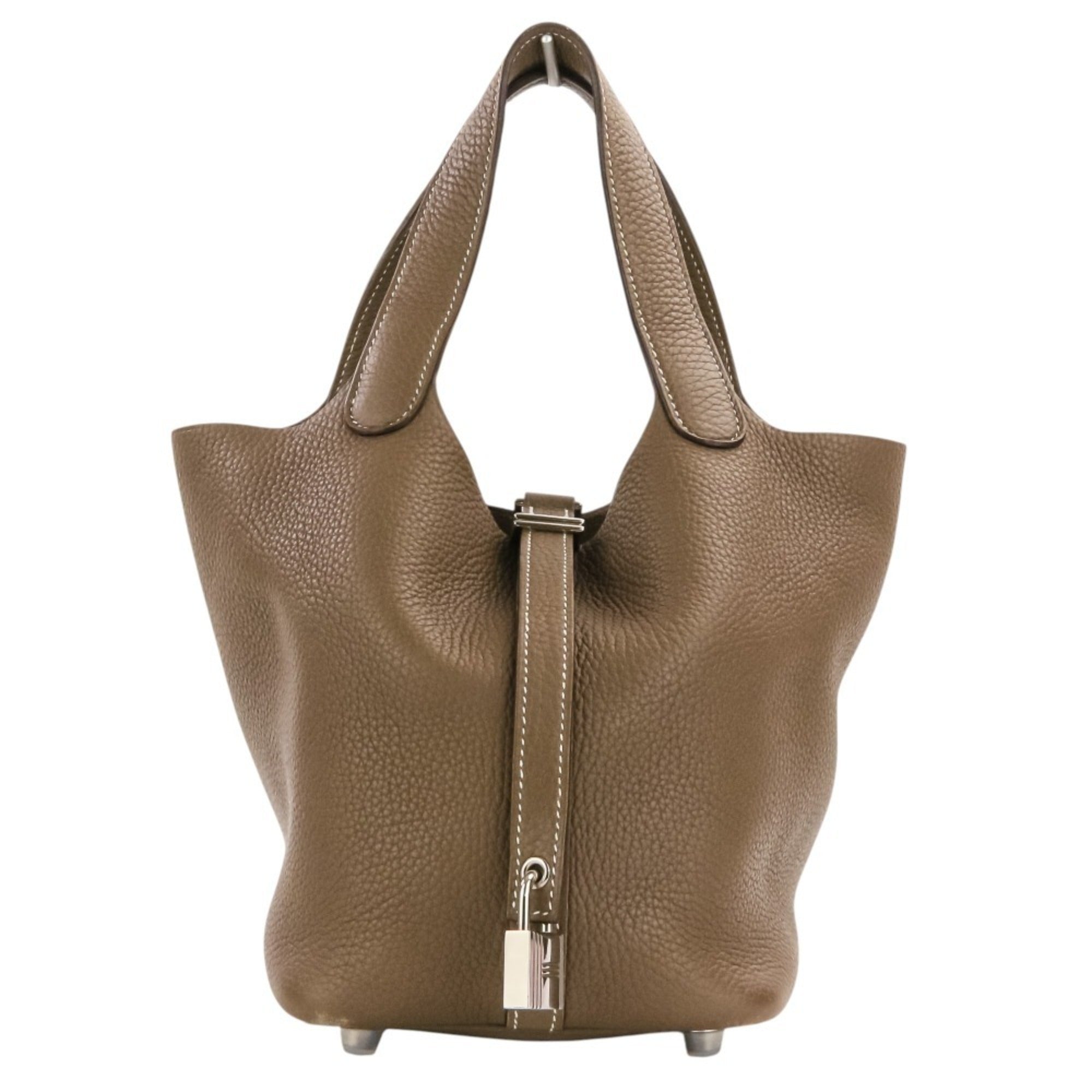 Hermes Etoupe Gray Taurillon Clemence Leather Handbag Tote Bag (Pre-Owned)