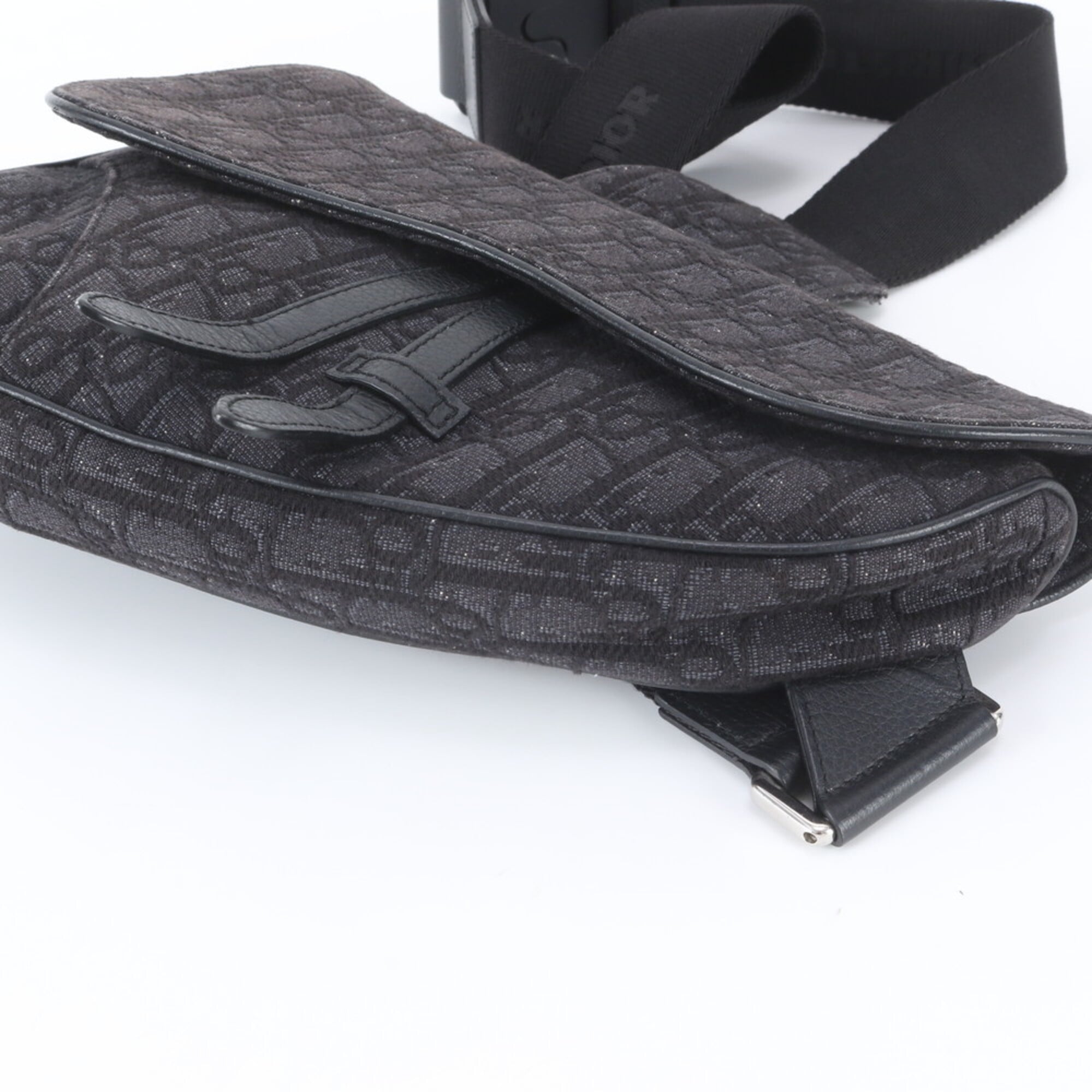 Christian Dior Black Leather Canvas Shoulder Bag Sling Bag (Pre-Owned)