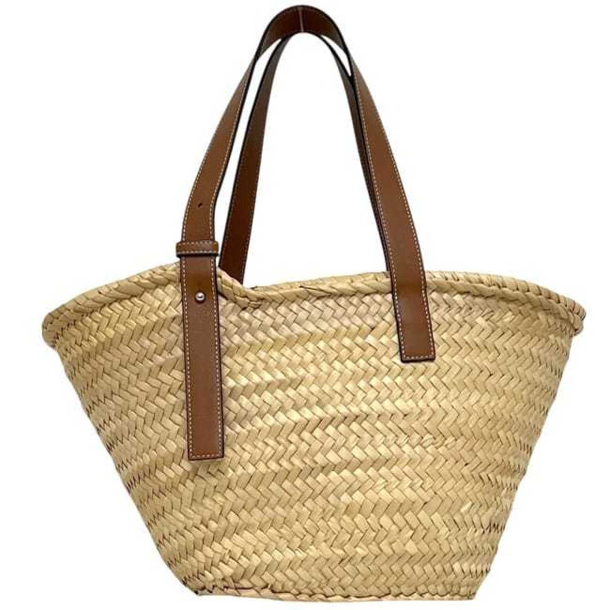 Loewe Beige Brown Raffia Leather Basket Tote Bag (Pre-Owned)