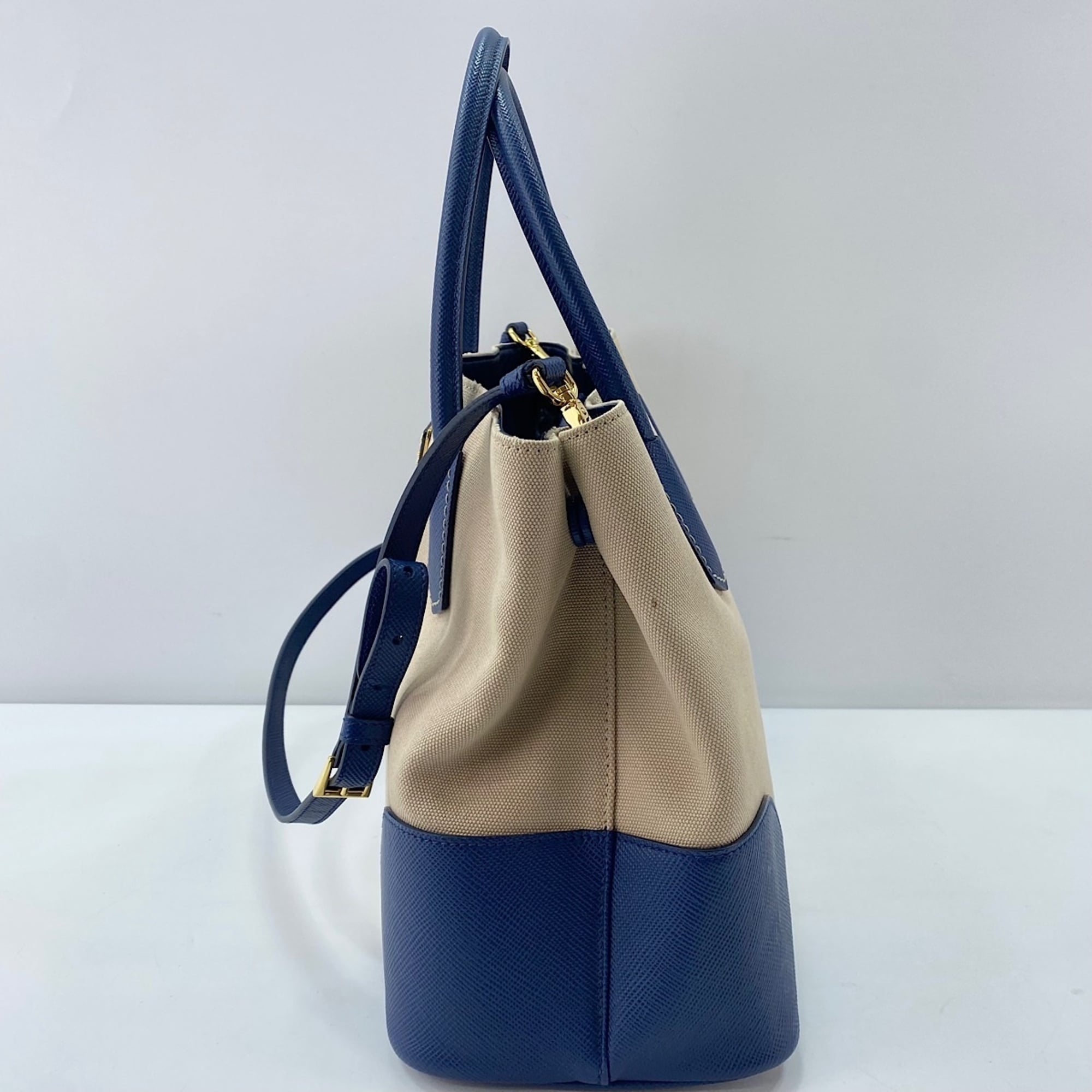 Prada Saffiano Beige Canvas Handbag (Pre-Owned)