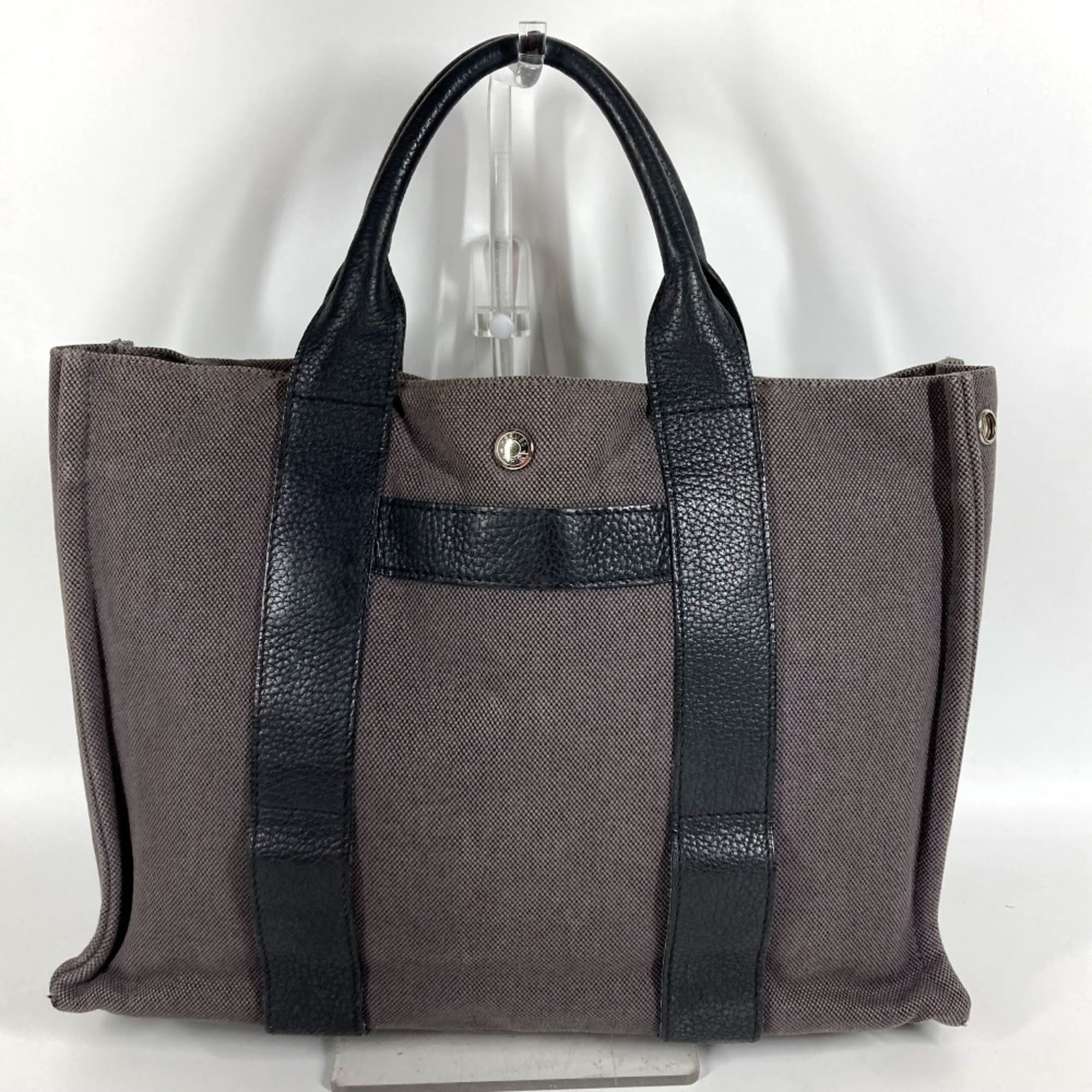 Hermes Black Gray Leather Canvas Handbag Tote Bag (Pre-Owned)