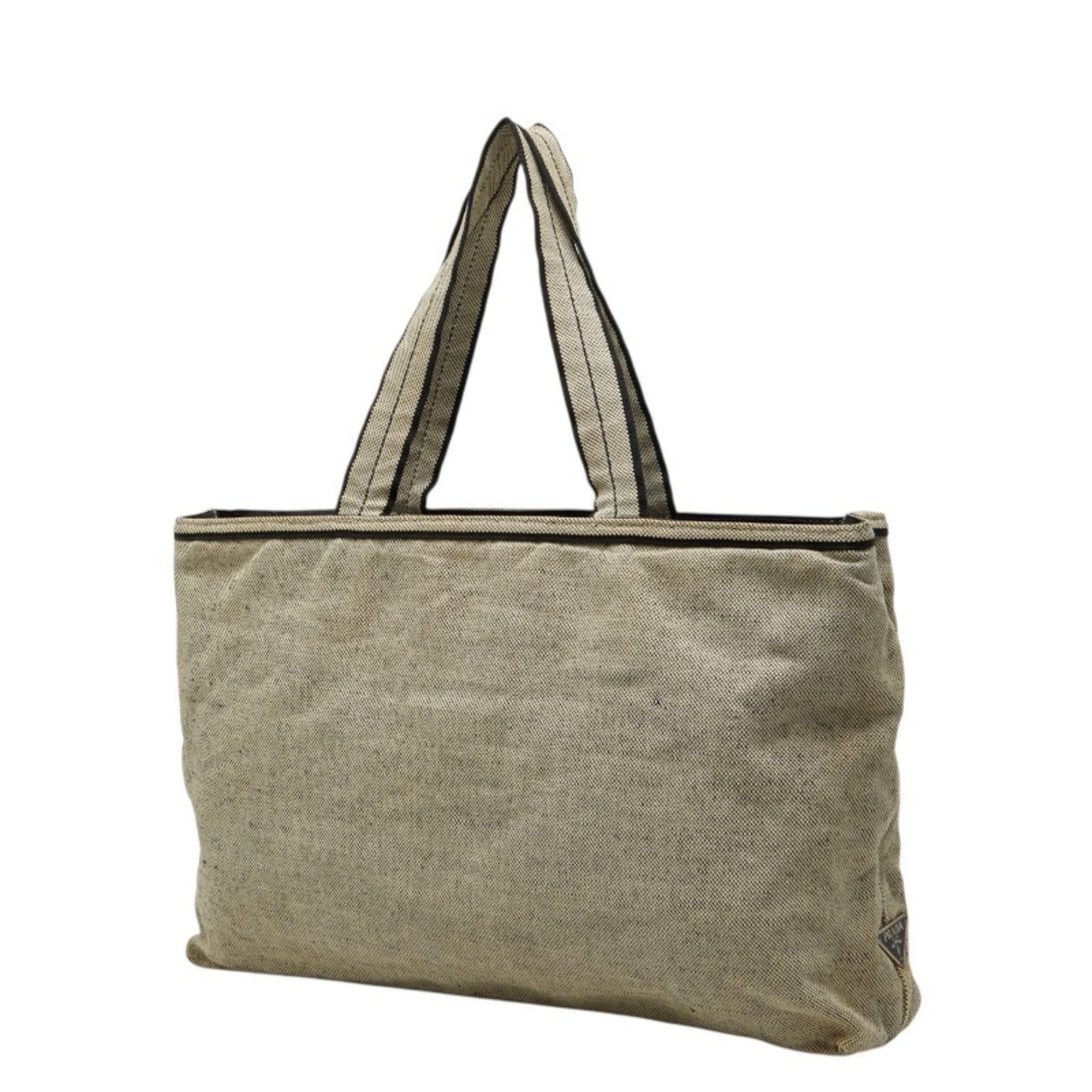 Prada Black White Canvas Tote Bag (Pre-Owned)