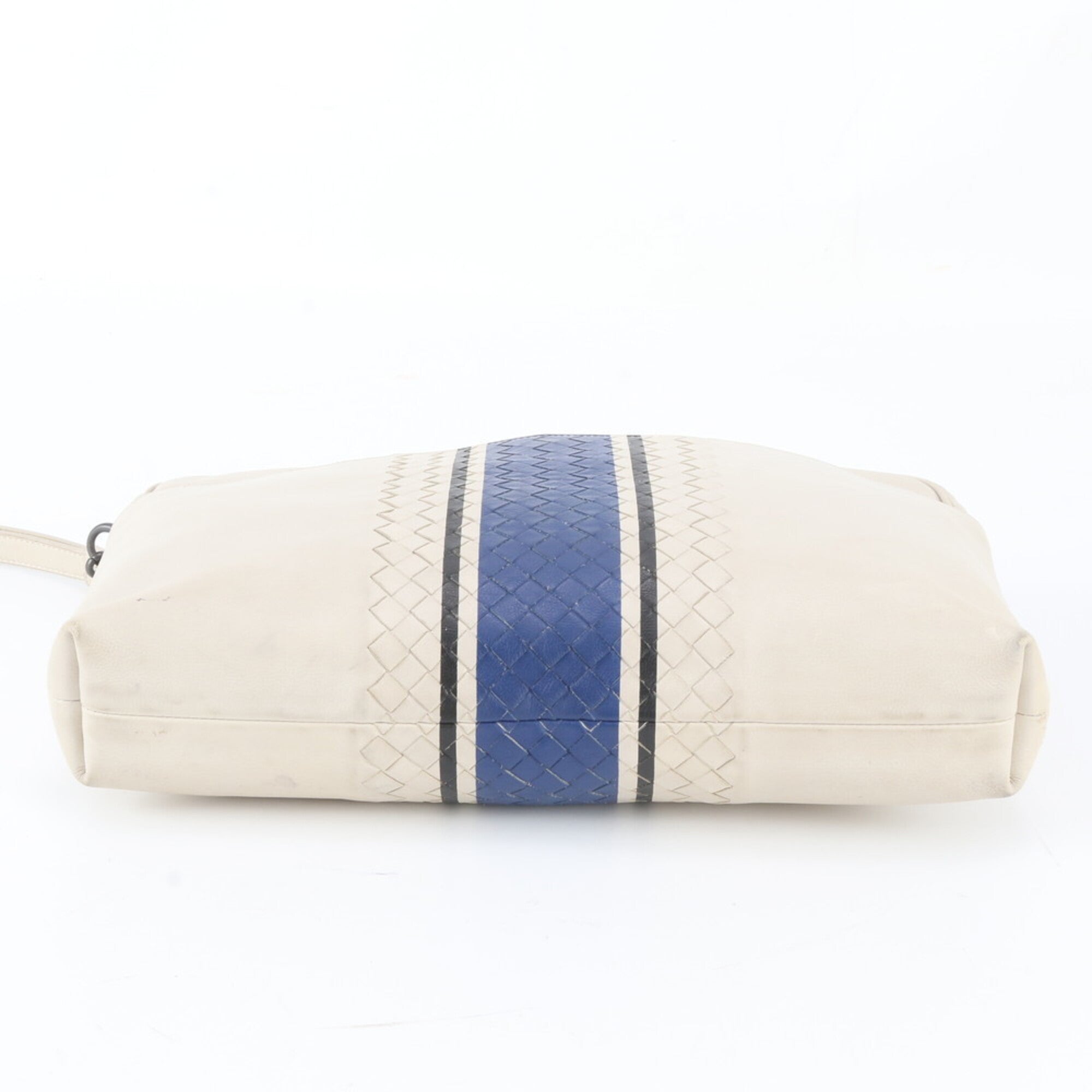 Bottega Veneta Intrecciato White Leather Clutch Bag Pouch (Pre-Owned)
