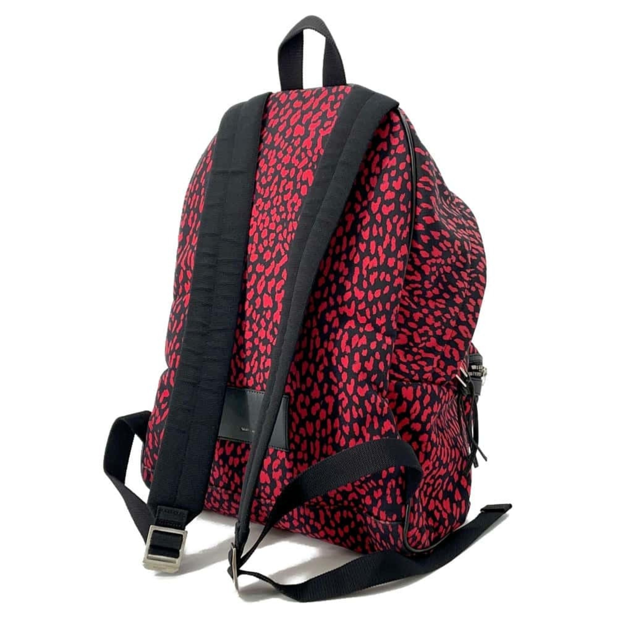Saint Laurent Black Red Color Canvas Leather Backpack (Pre-Owned)