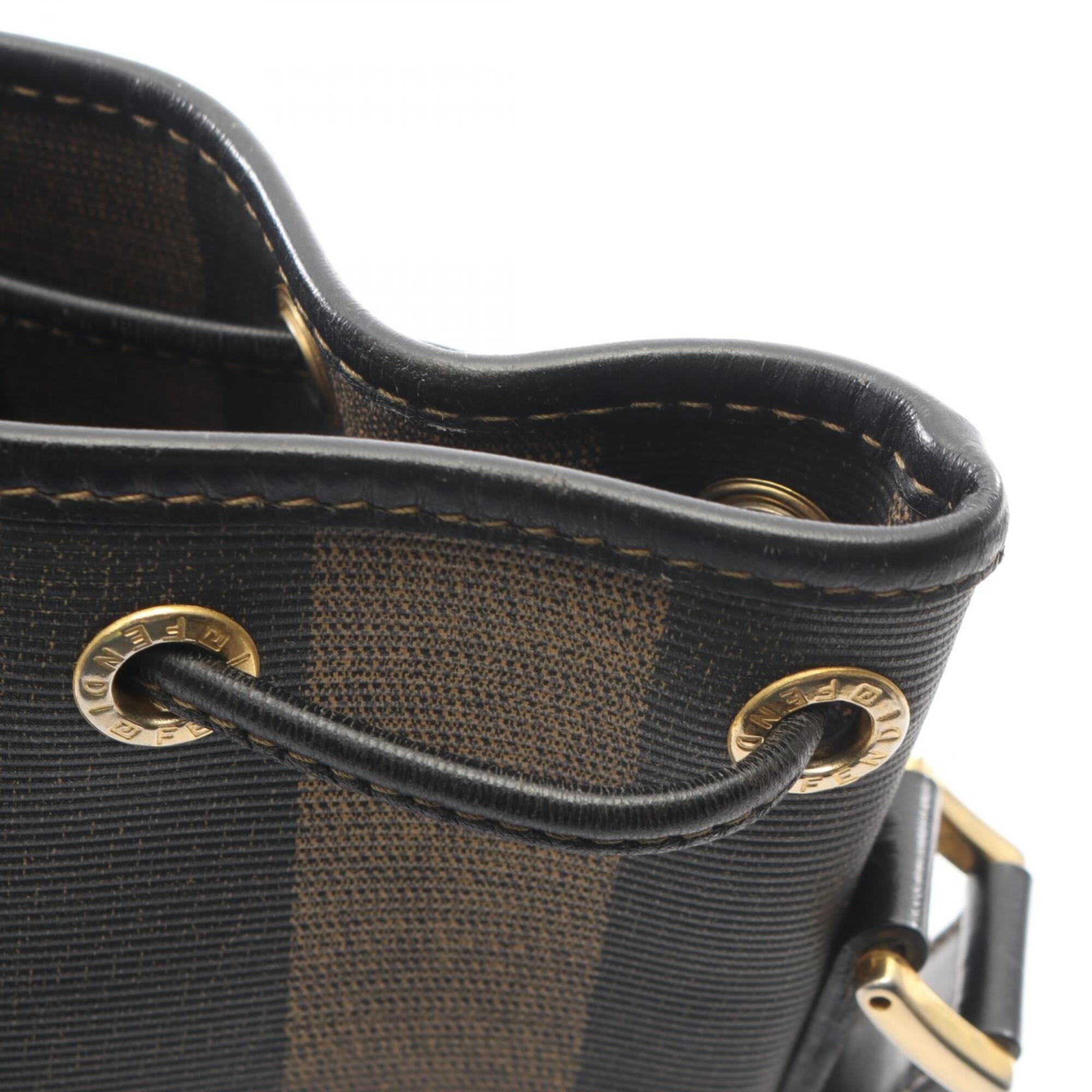 Fendi Black Brown Coated Canvas Leather Handbag Shoulder Bag (Pre-Owned)