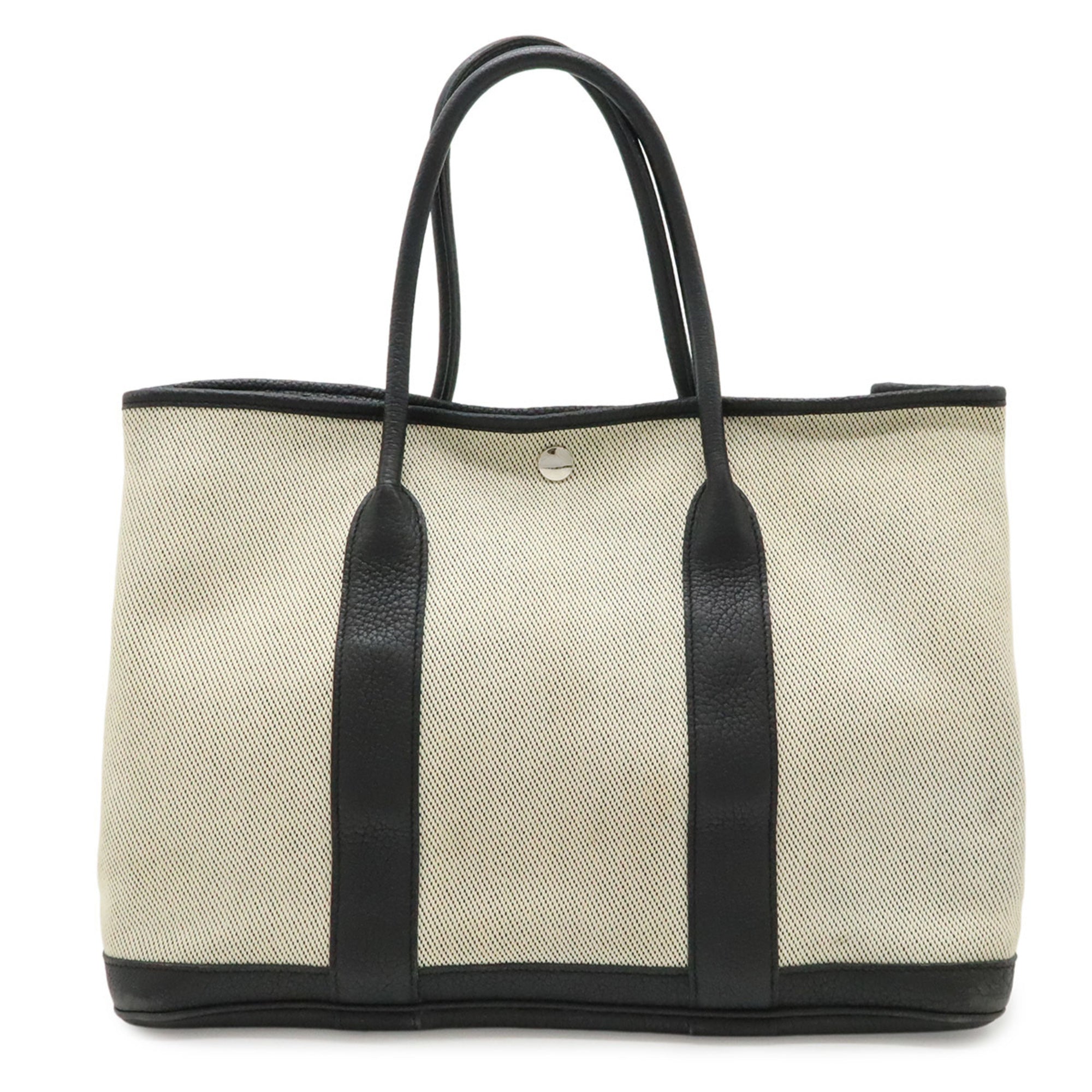 Hermes Black Off-White Canvas Handbag Tote Bag (Pre-Owned)
