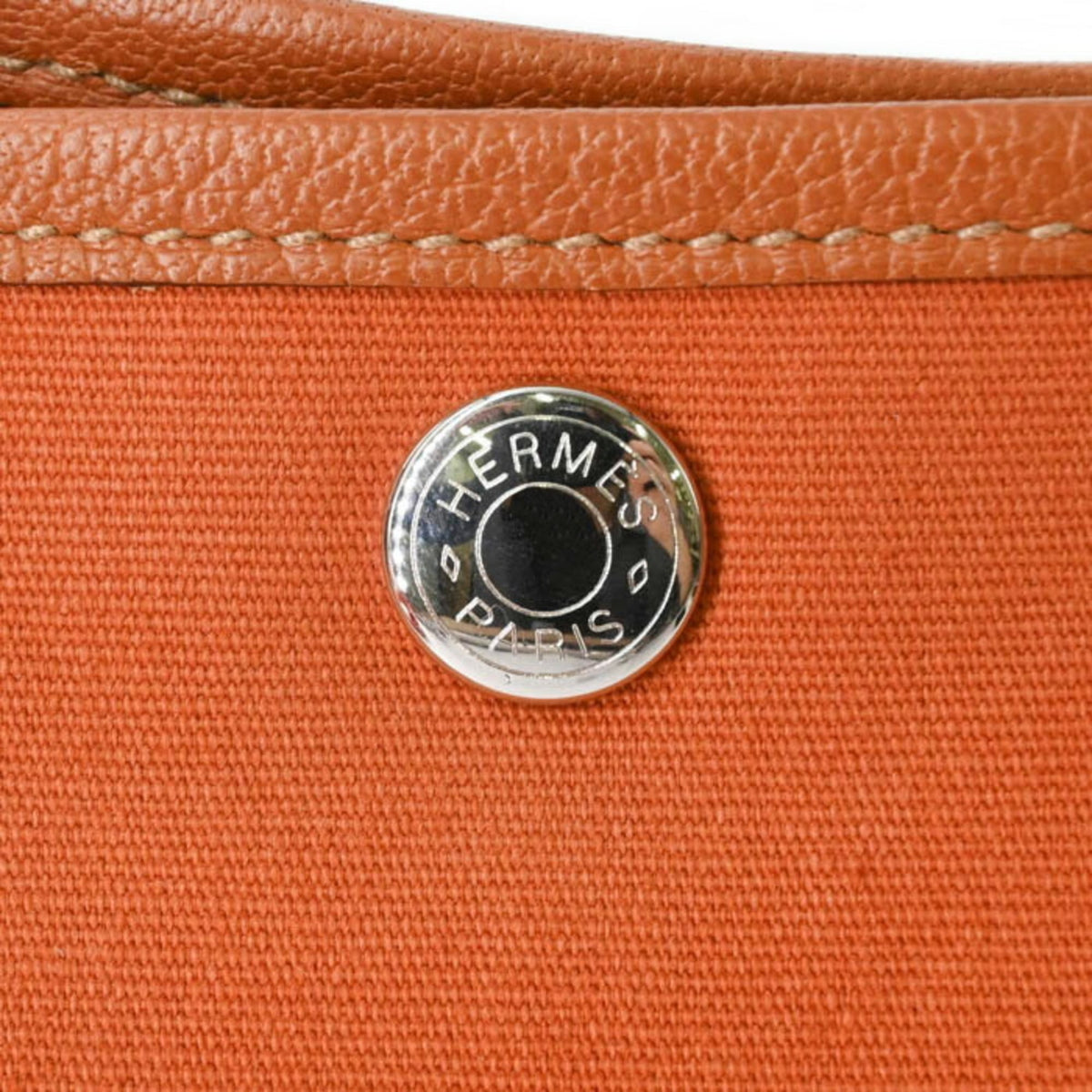 Hermes Garden Brown Orange Negonda Leather Canvas Handbag Tote Bag (Pre-Owned)