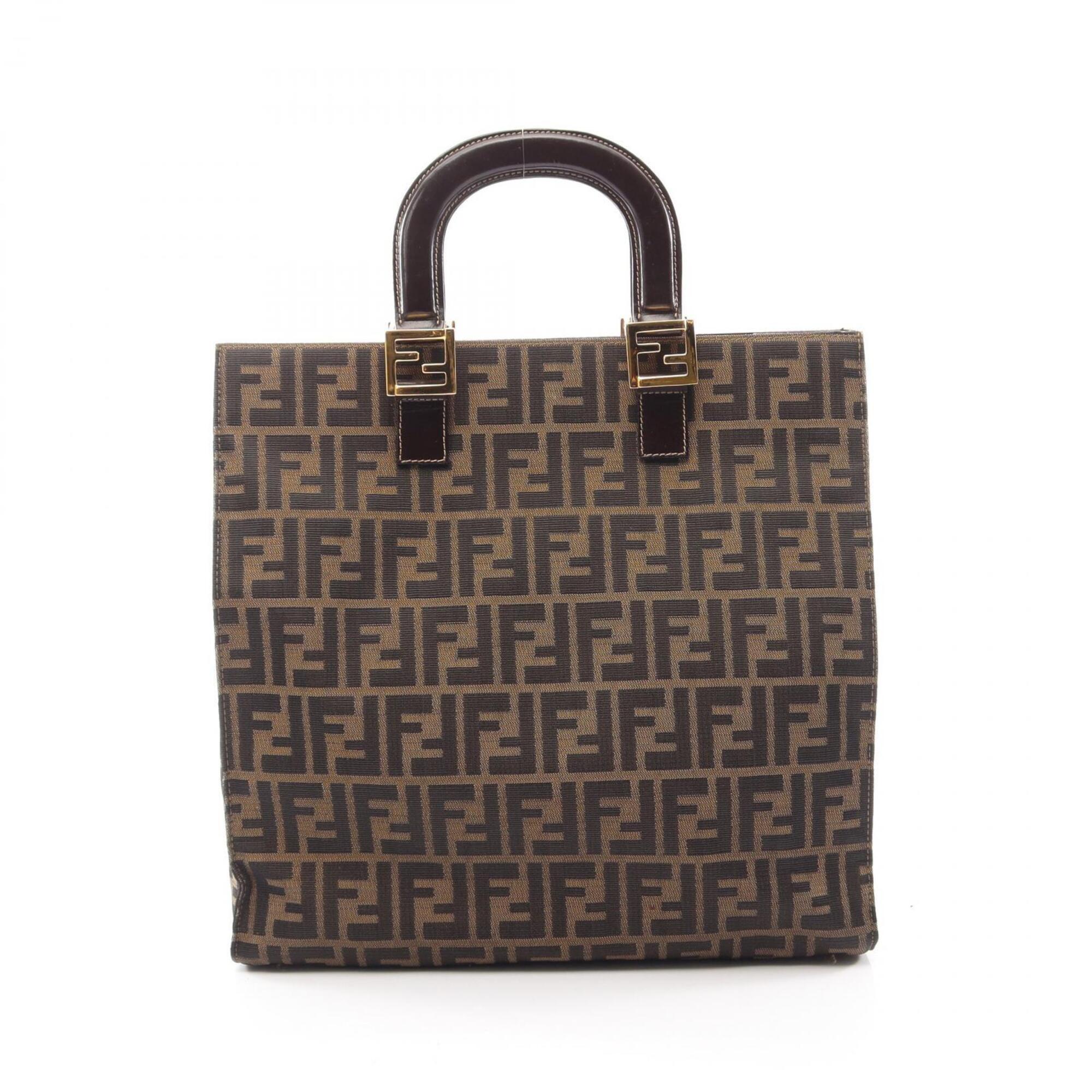 Fendi Black Brown Canvas Leather Handbag Tote Bag (Pre-Owned)
