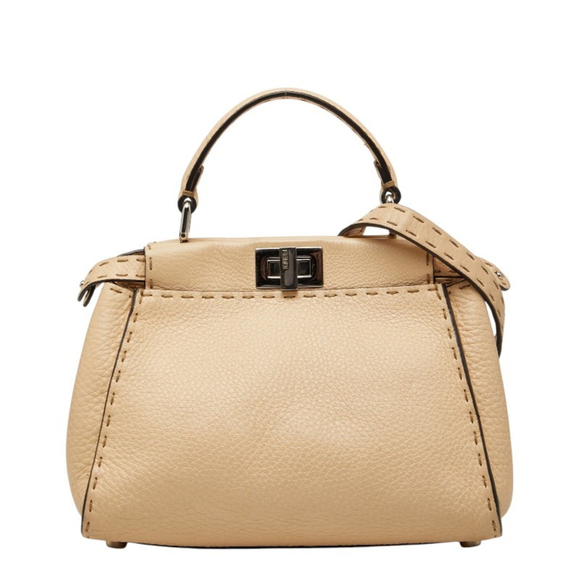 Fendi Beige Leather Handbag Shoulder Bag (Pre-Owned)