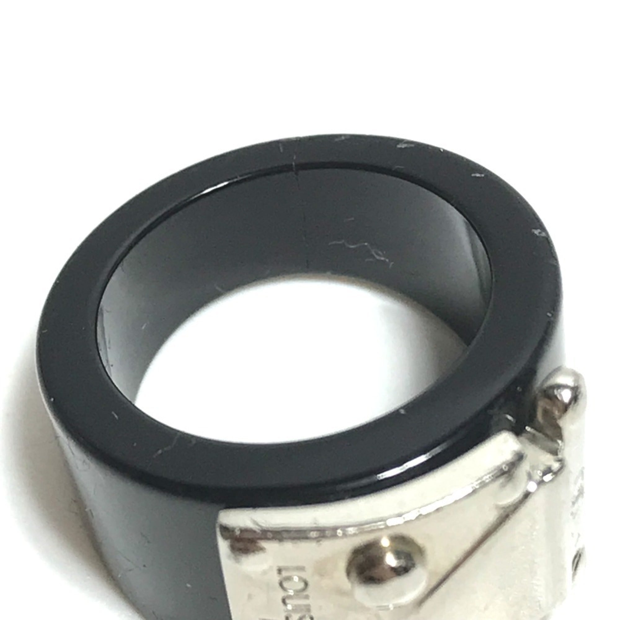 Louis Vuitton Silver Black Plastic Band Ring (Pre-Owned)