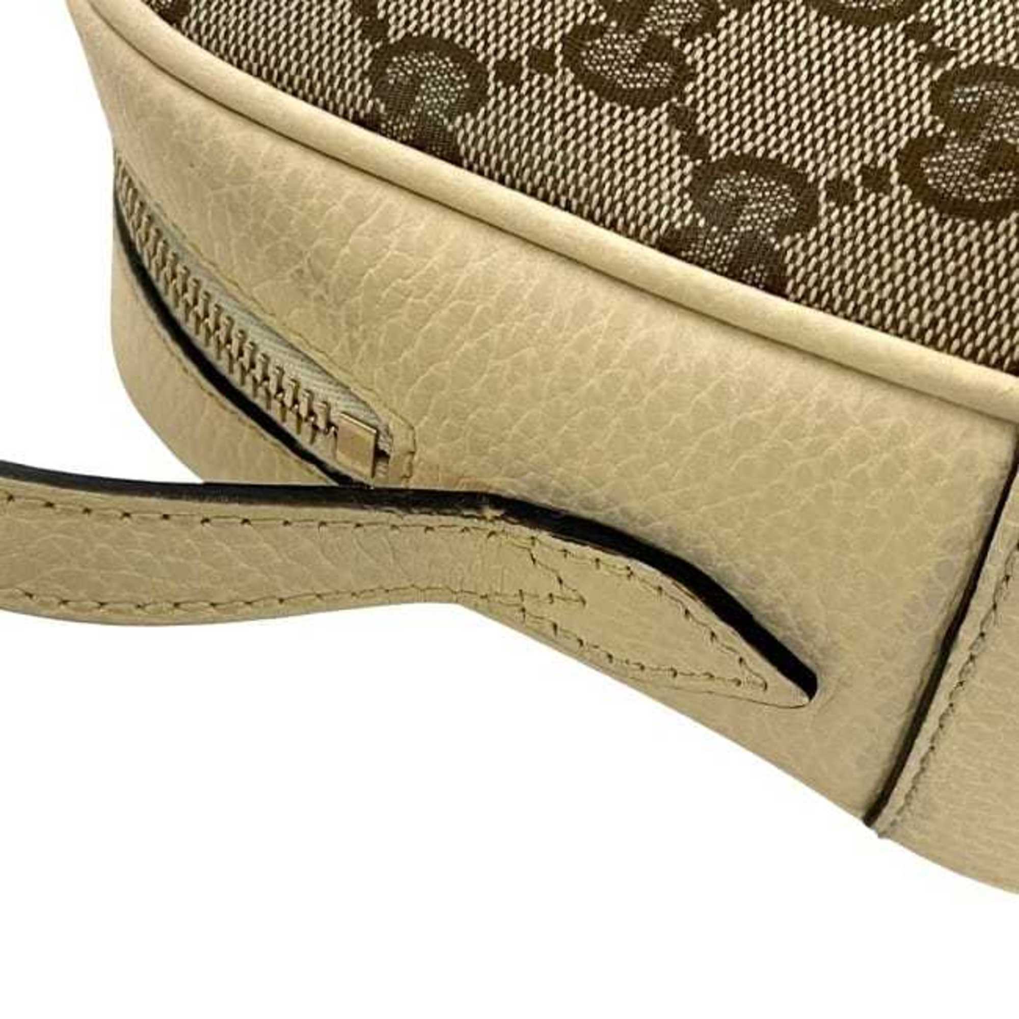 Gucci Beige White Canvas Leather Shoulder Bag (Pre-Owned)