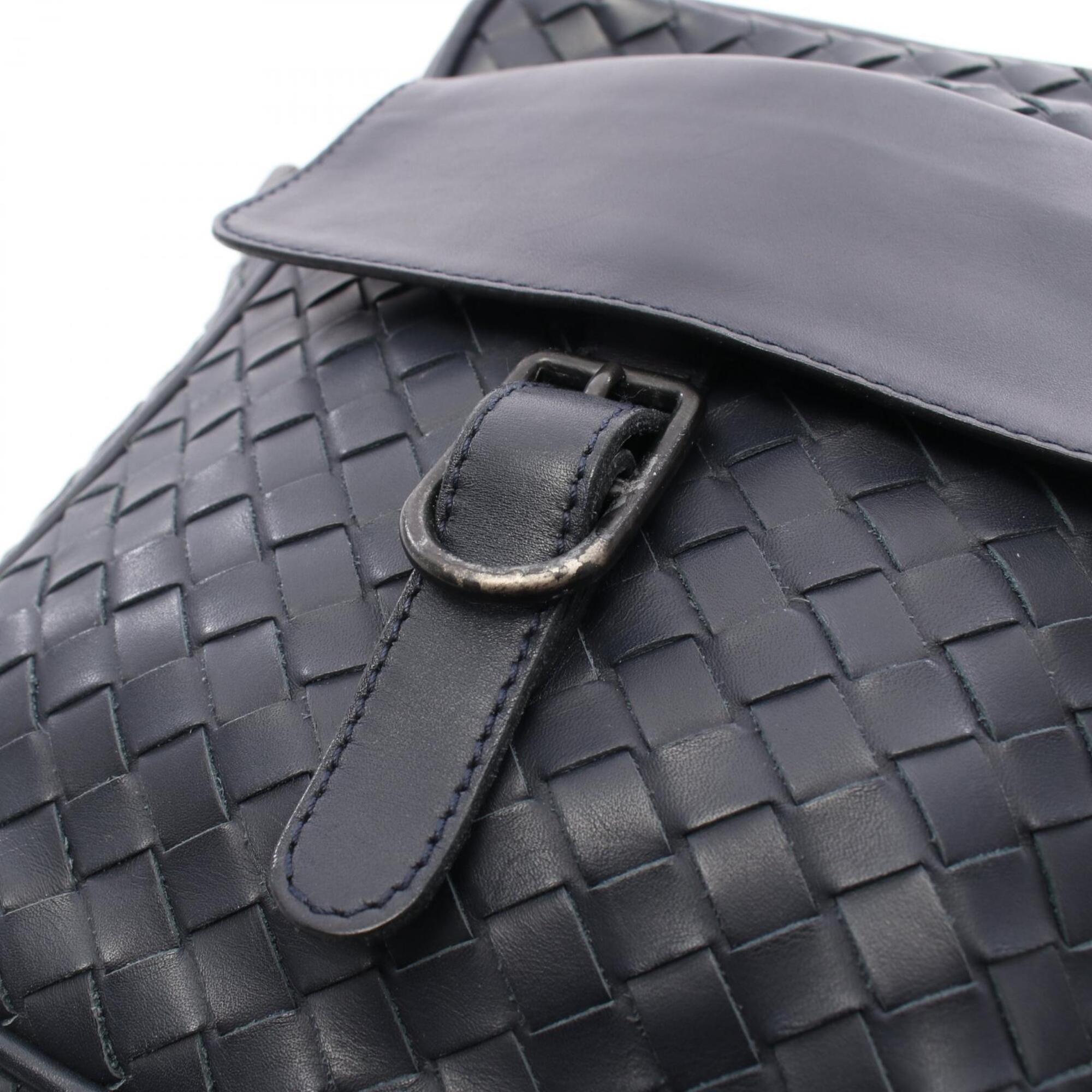 Bottega Veneta Intrecciato Navy Leather Handbag Shoulder Bag (Pre-Owned)