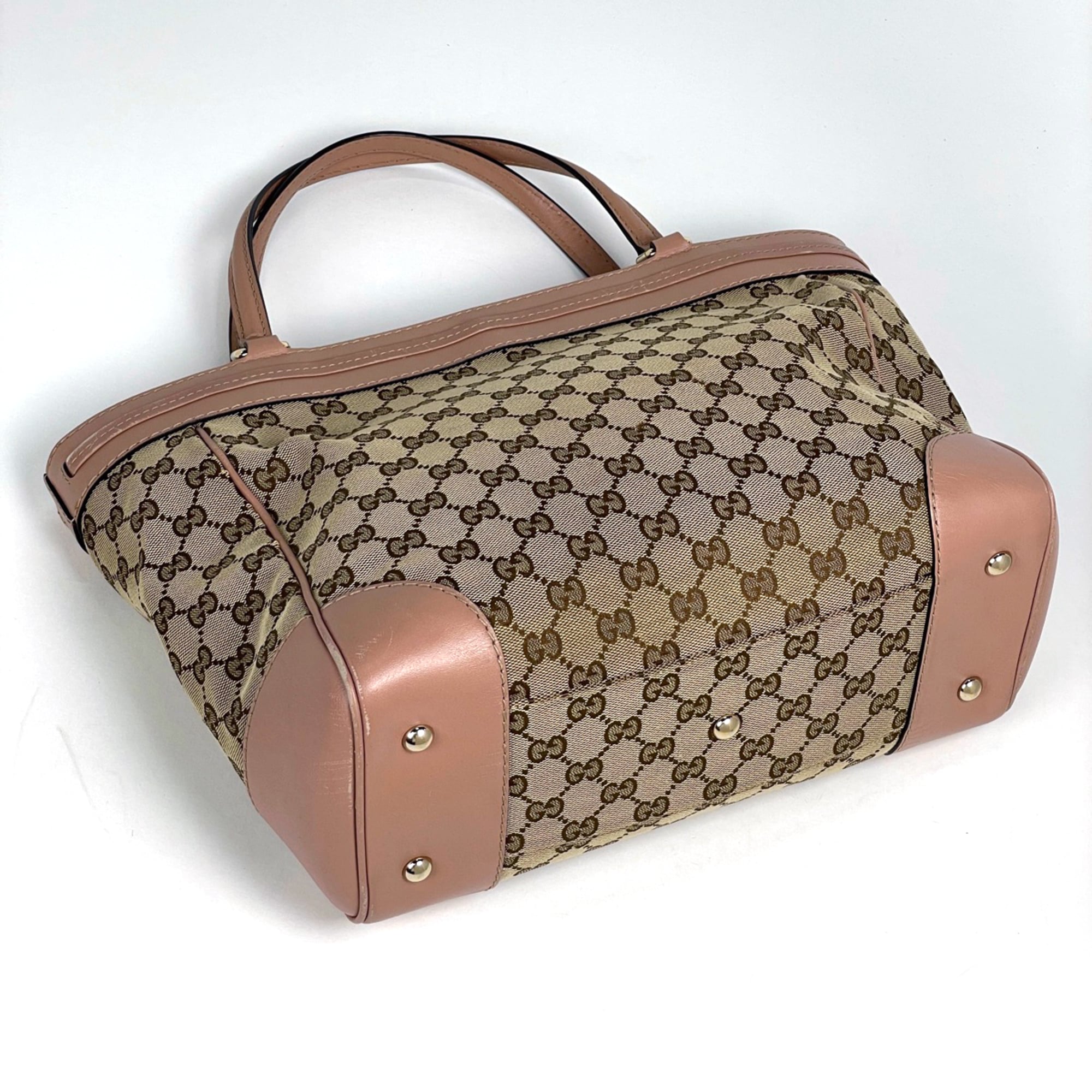 Gucci Gg Canvas Beige Pink Beige Gg Canvas Leather Tote Bag (Pre-Owned)