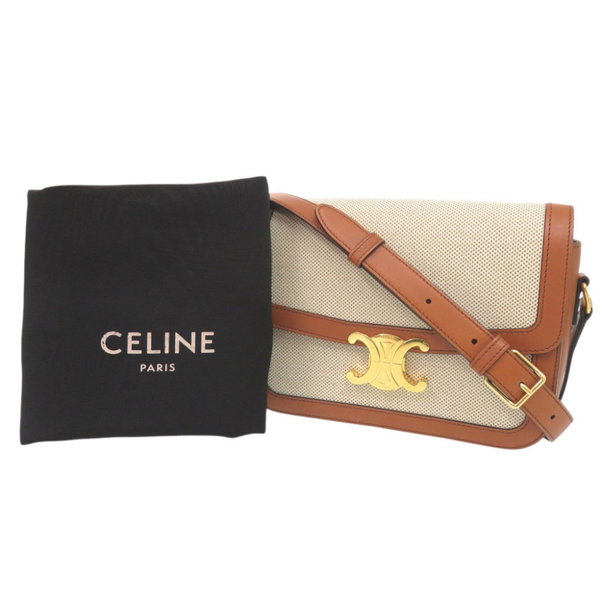 Celine Brown Textile Leather Shoulder Bag (Pre-Owned)