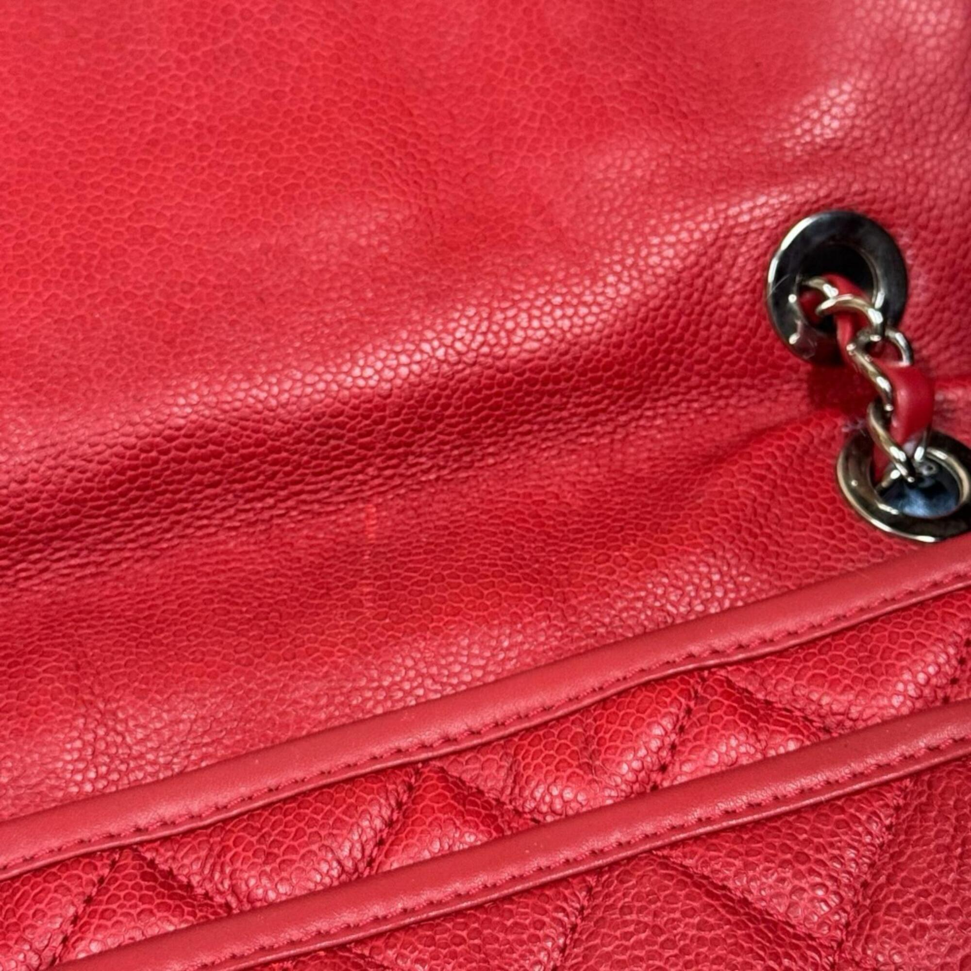 Chanel Matelasse Red Color Leather Grained Calfskin Shoulder Bag (Pre-Owned)