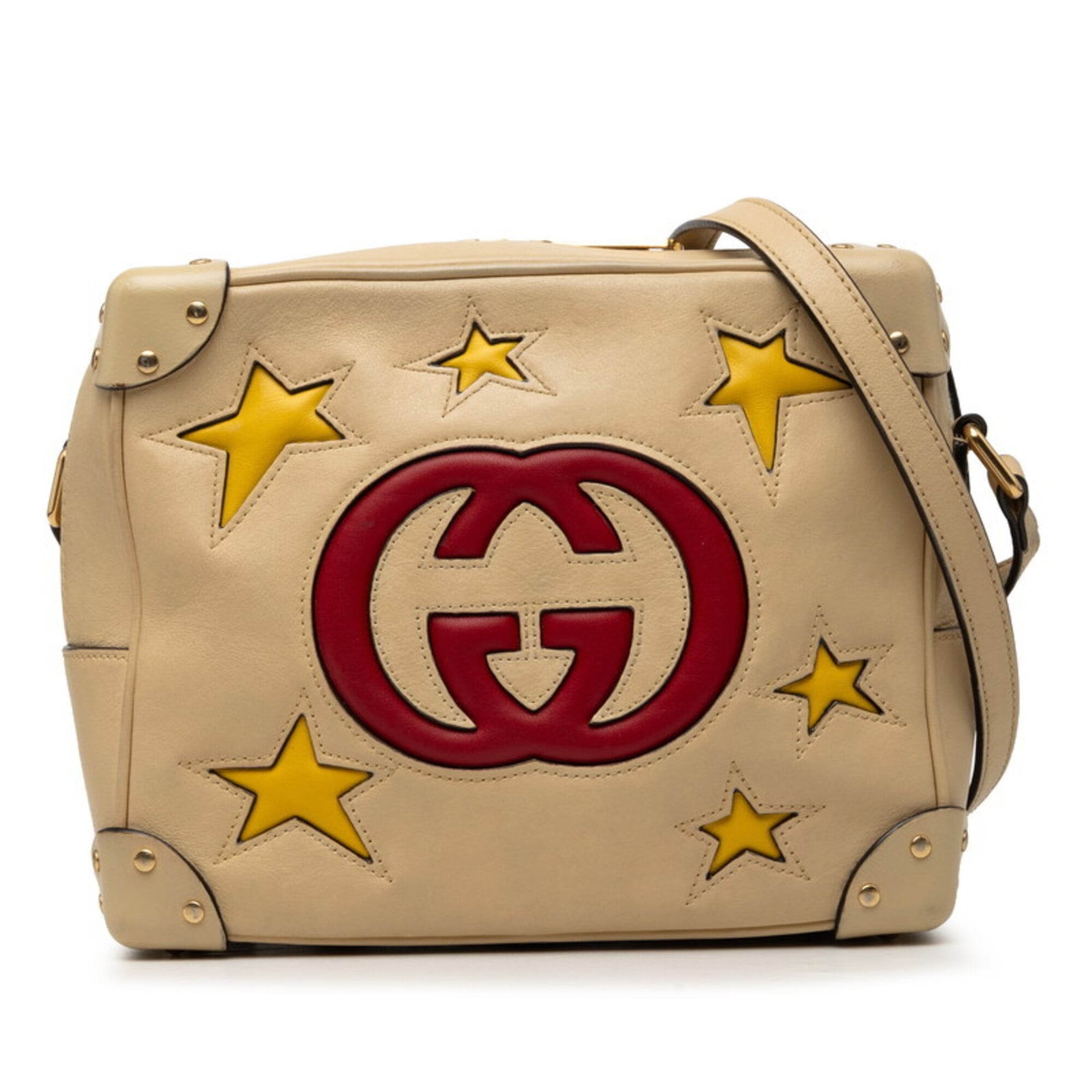 Gucci Beige Red Color Leather Shoulder Bag (Pre-Owned)