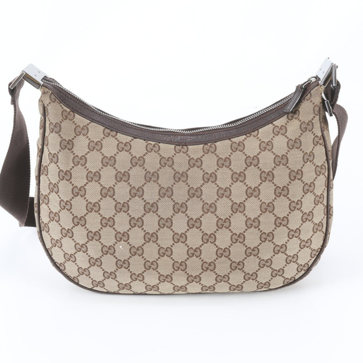 Gucci Beige Brown Leather Canvas Handbag Shoulder Bag Tote Bag (Pre-Owned)