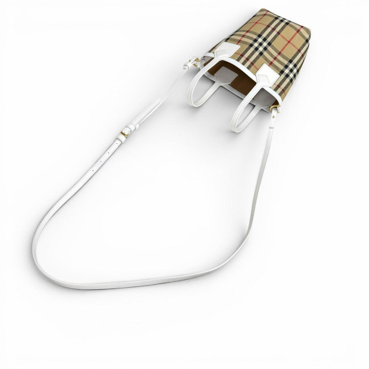 Burberry Beige White Canvas Leather Shoulder Bag (Pre-Owned)