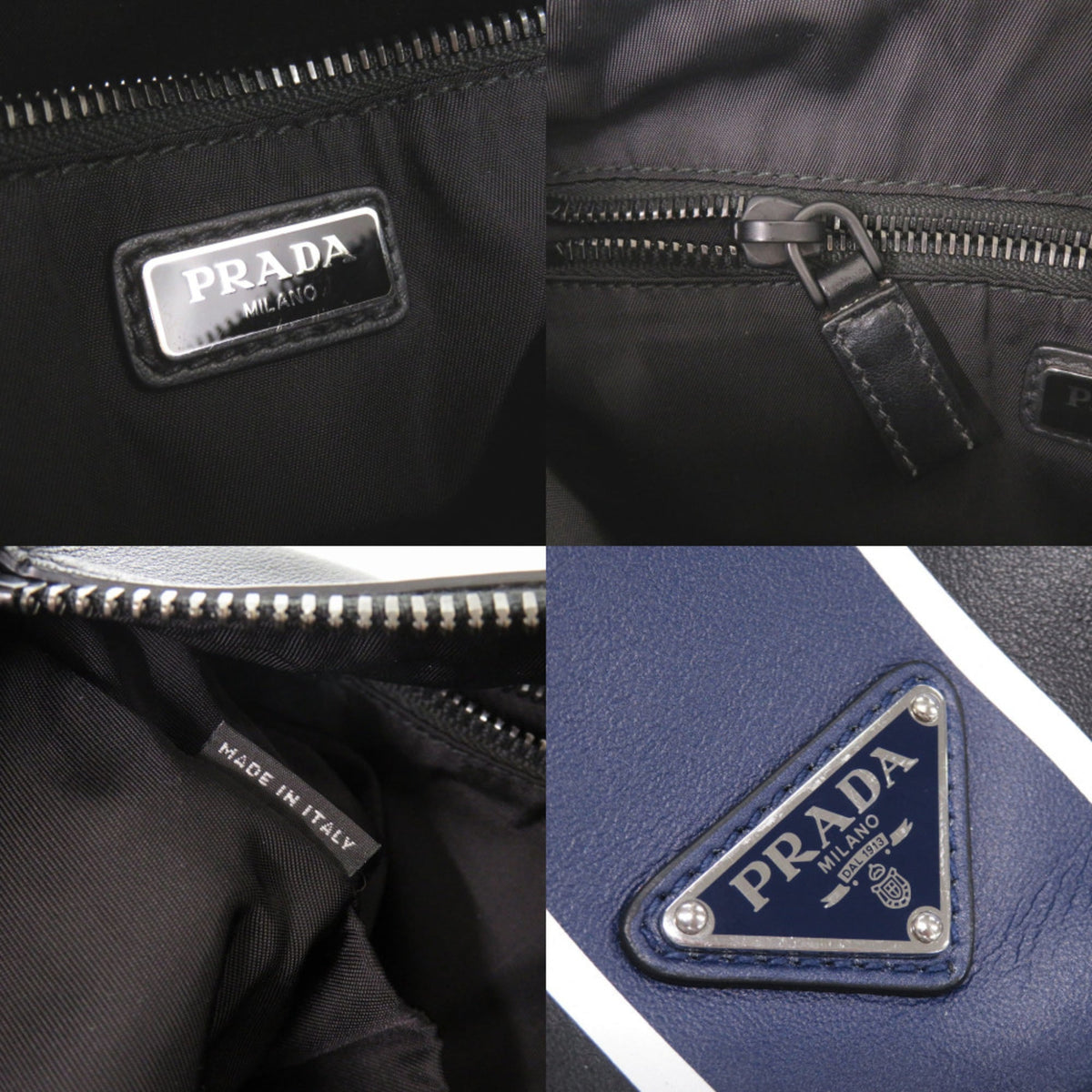 Prada Black Blue Leather Shoulder Bag (Pre-Owned)