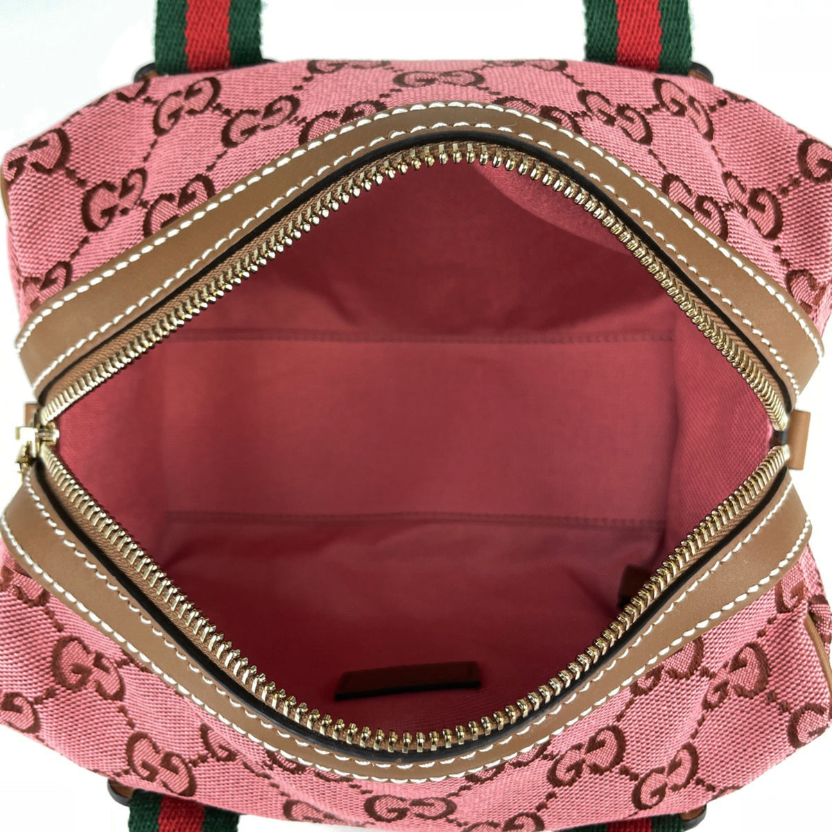 Gucci Sherry Line Pink Gg Canvas Leather Handbag (Pre-Owned)