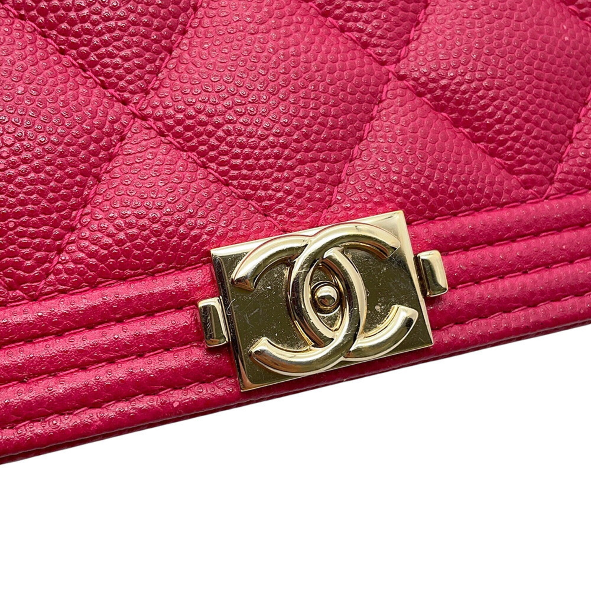 Chanel Pink Grained Calfskin Chain/Shoulder Wallet (Pre-Owned)