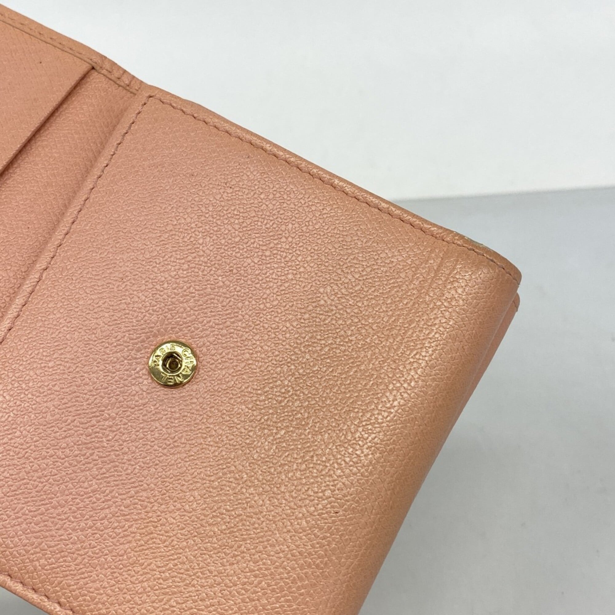 Chanel Pink Leather Long Wallet (Tri-Fold) (Pre-Owned)
