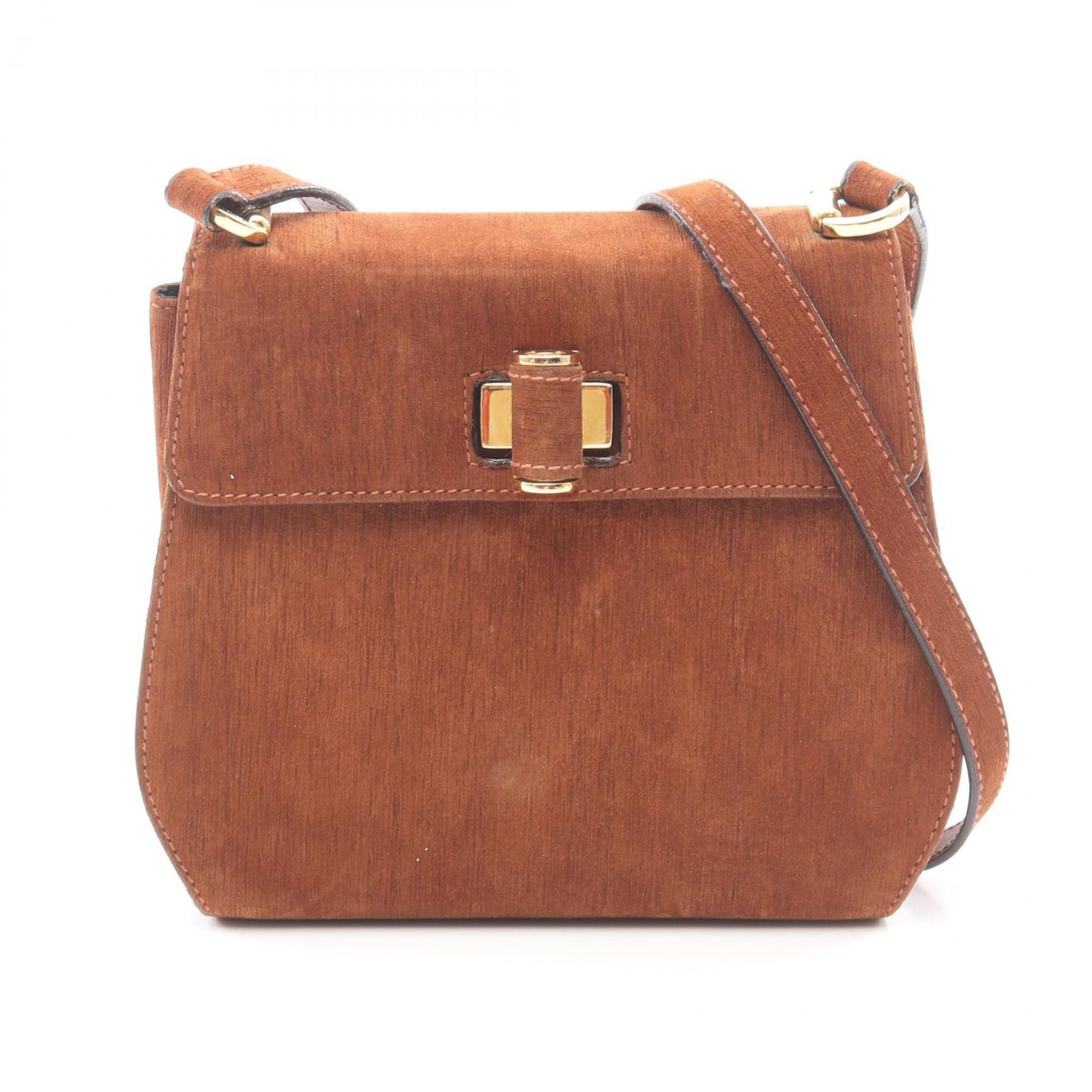 Salvatore Ferragamo Brown Suede Handbag Shoulder Bag (Pre-Owned)