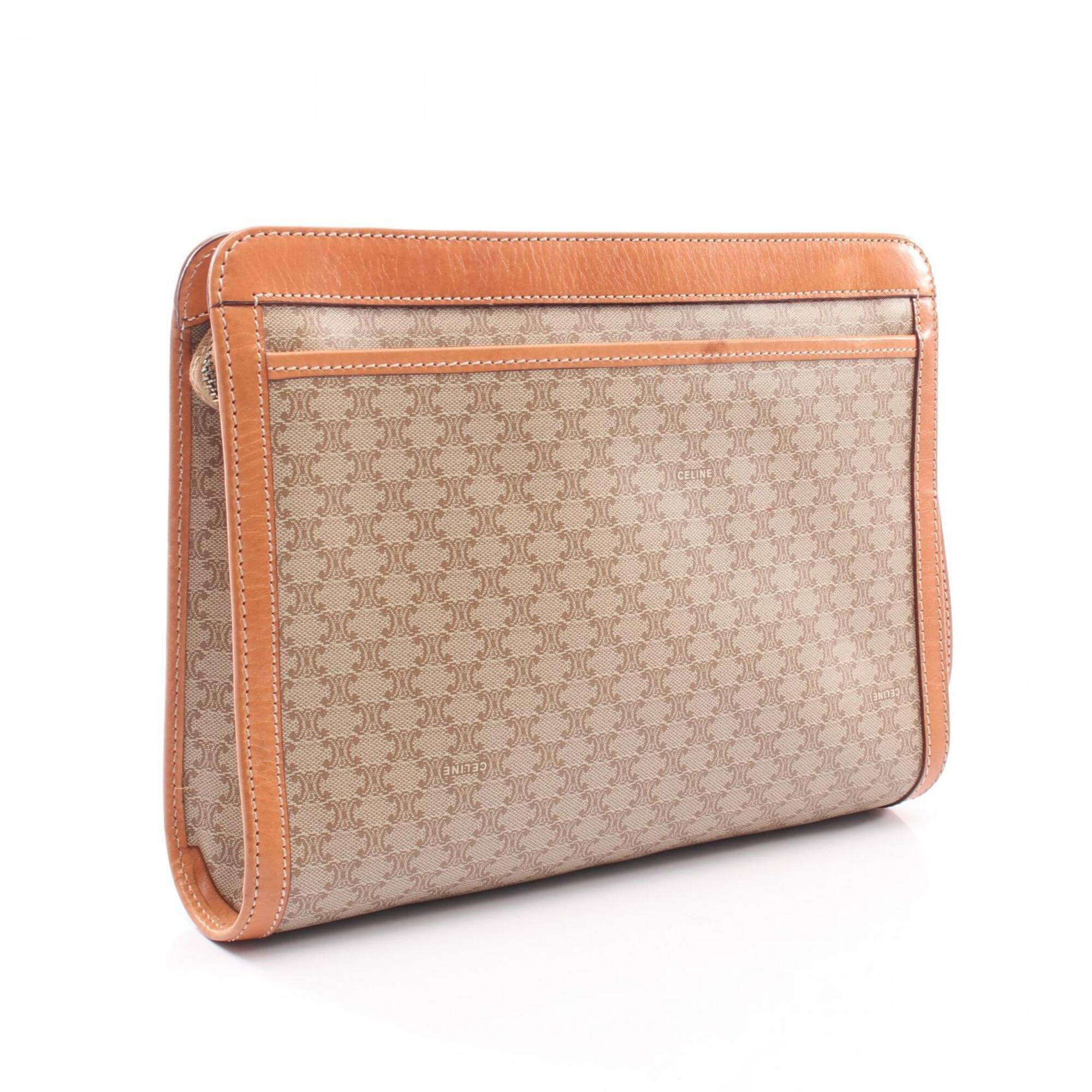 Celine Macadam Beige Brown Coated Canvas Clutch Bag Handbag (Pre-Owned)