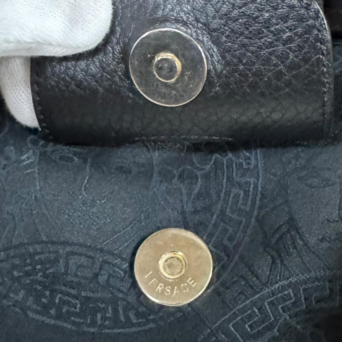 Versace Black Canvas Handbag (Pre-Owned)