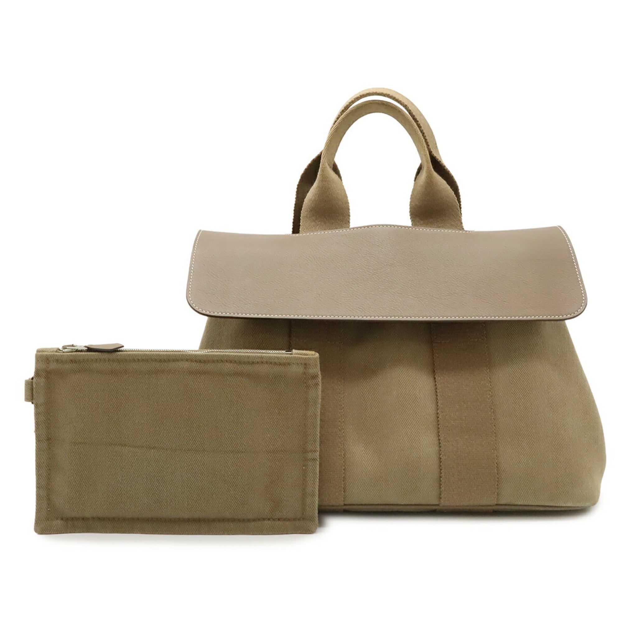Hermes Valparaiso Etoupe Gray Toile Chevron Leather Handbag Tote Bag (Pre-Owned)