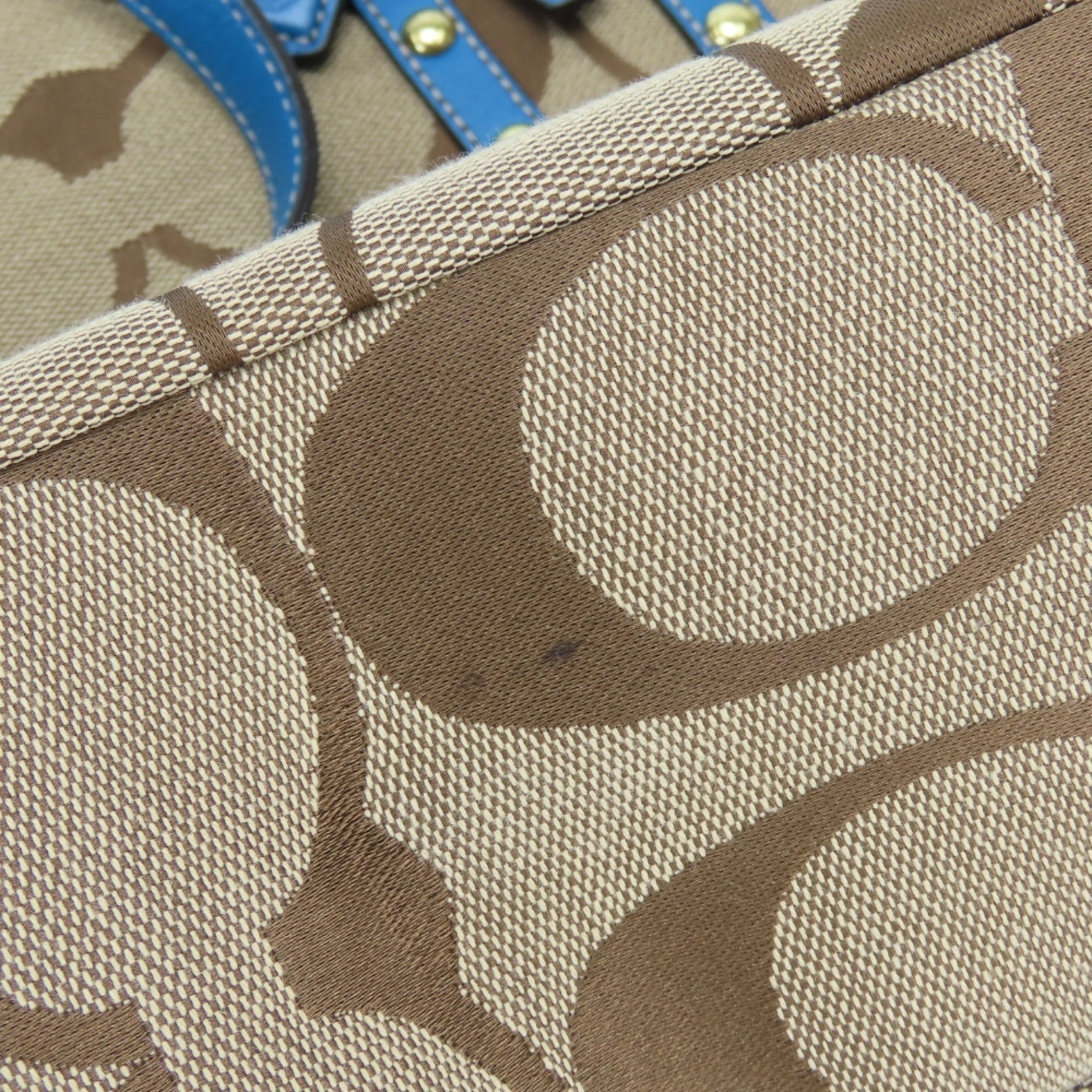 Coach Signature Blue Brown Canvas Leather Tote Bag (Pre-Owned)