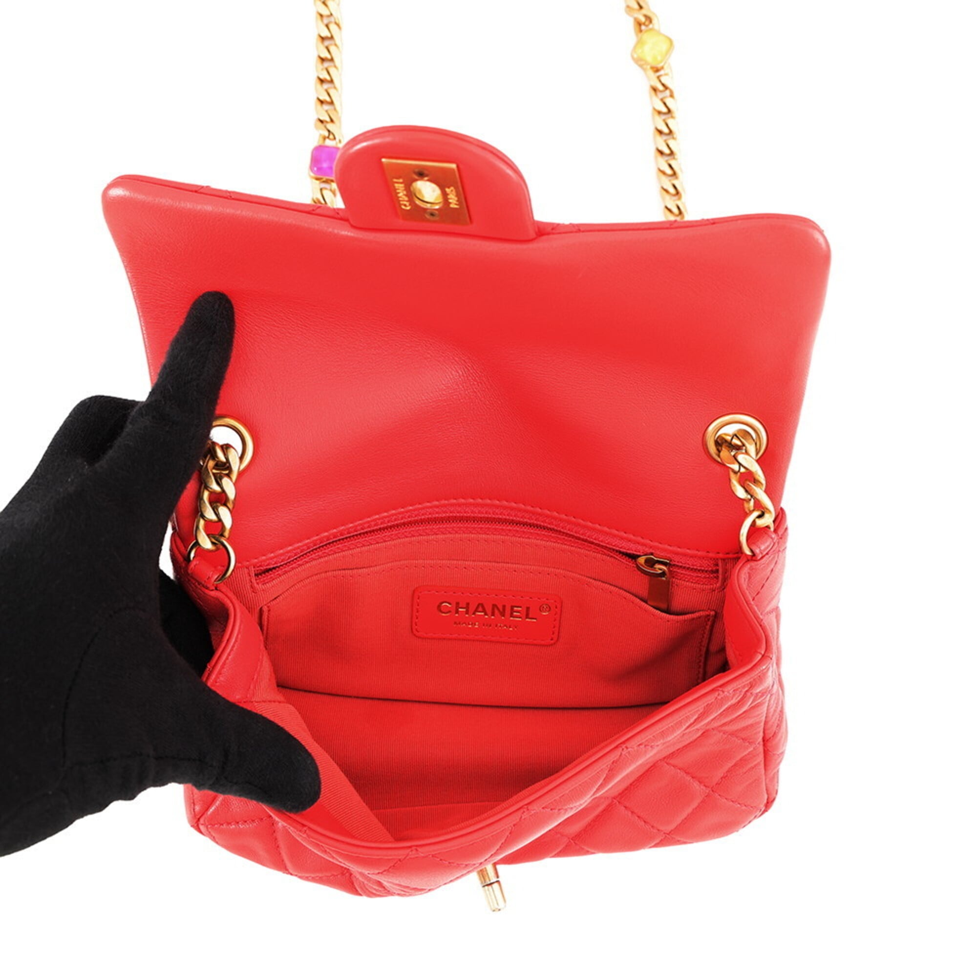 Chanel Coral Red Leather Handbag Shoulder Bag (Pre-Owned)