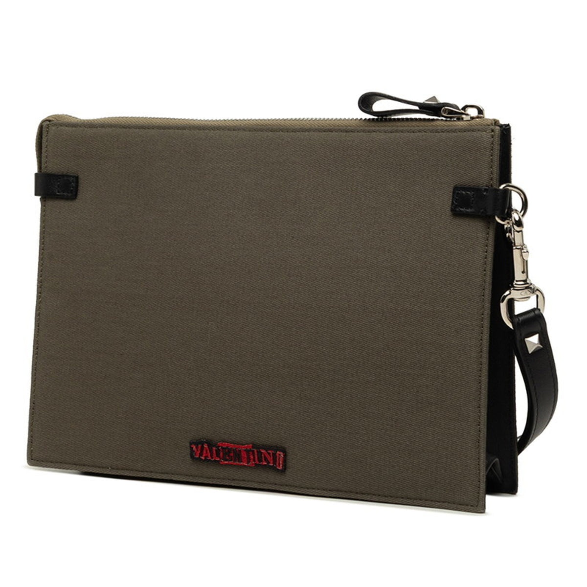 Valentino Black Khaki Canvas Leather Clutch Bag (Pre-Owned)