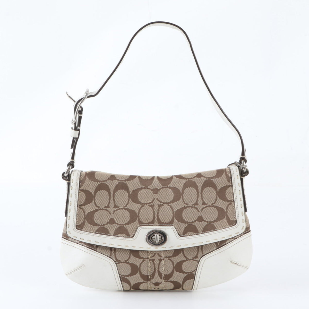 Coach Signature Brown White Leather Canvas Handbag Shoulder Bag (Pre-Owned)