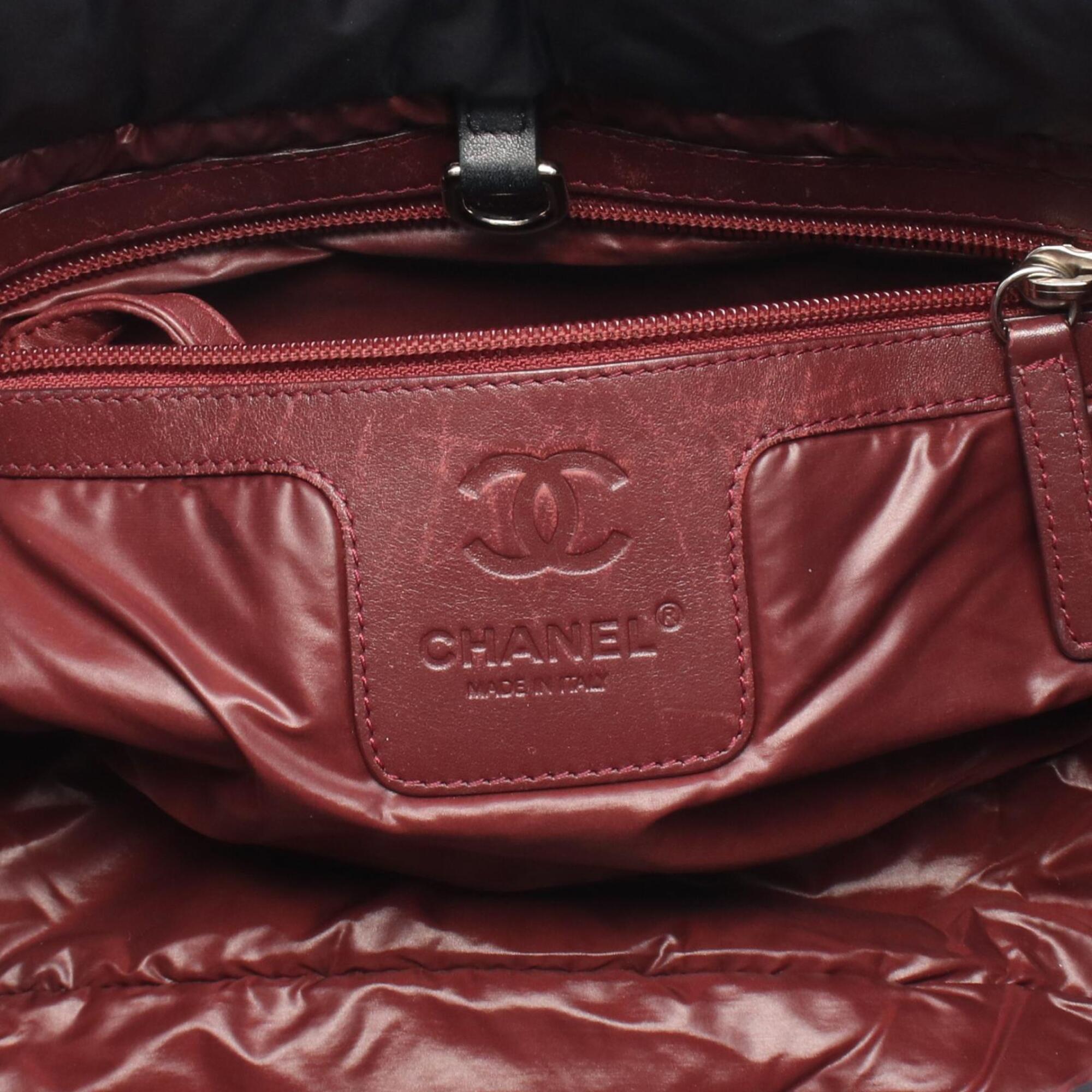 Chanel Black Bordeaux Nylon Leather Handbag Tote Bag (Pre-Owned)