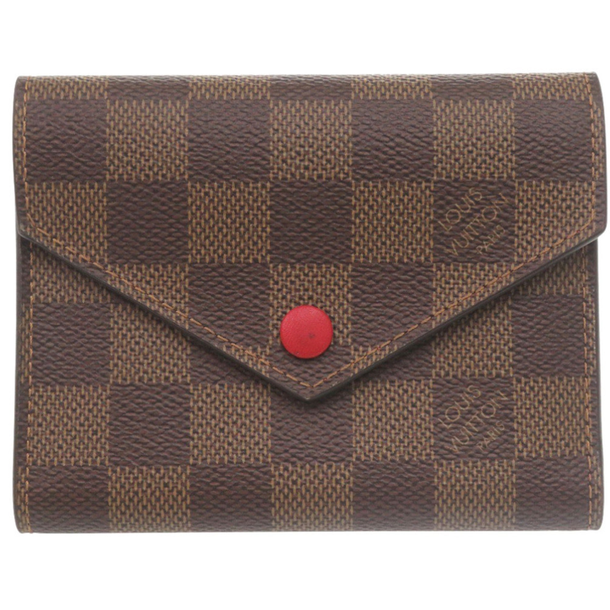 Louis Vuitton Brown Damier Canvas Red Color Damier Canvas Wallet (Tri-Fold) (Pre-Owned)