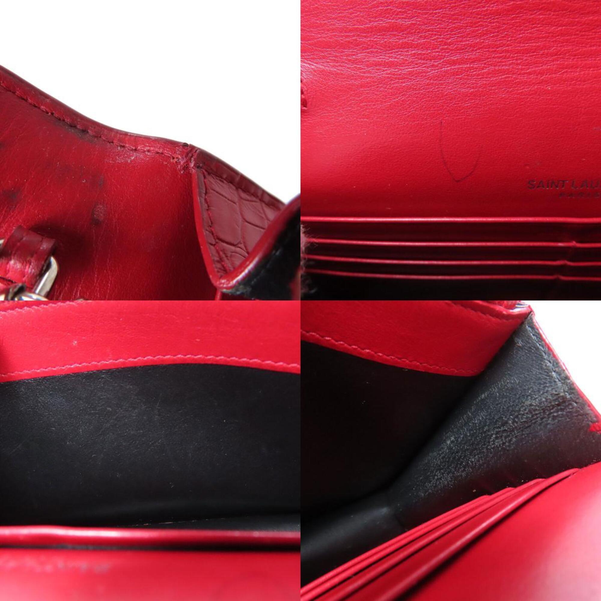 Yves Saint Laurent Red Color Leather Chain/Shoulder Wallet (Pre-Owned)