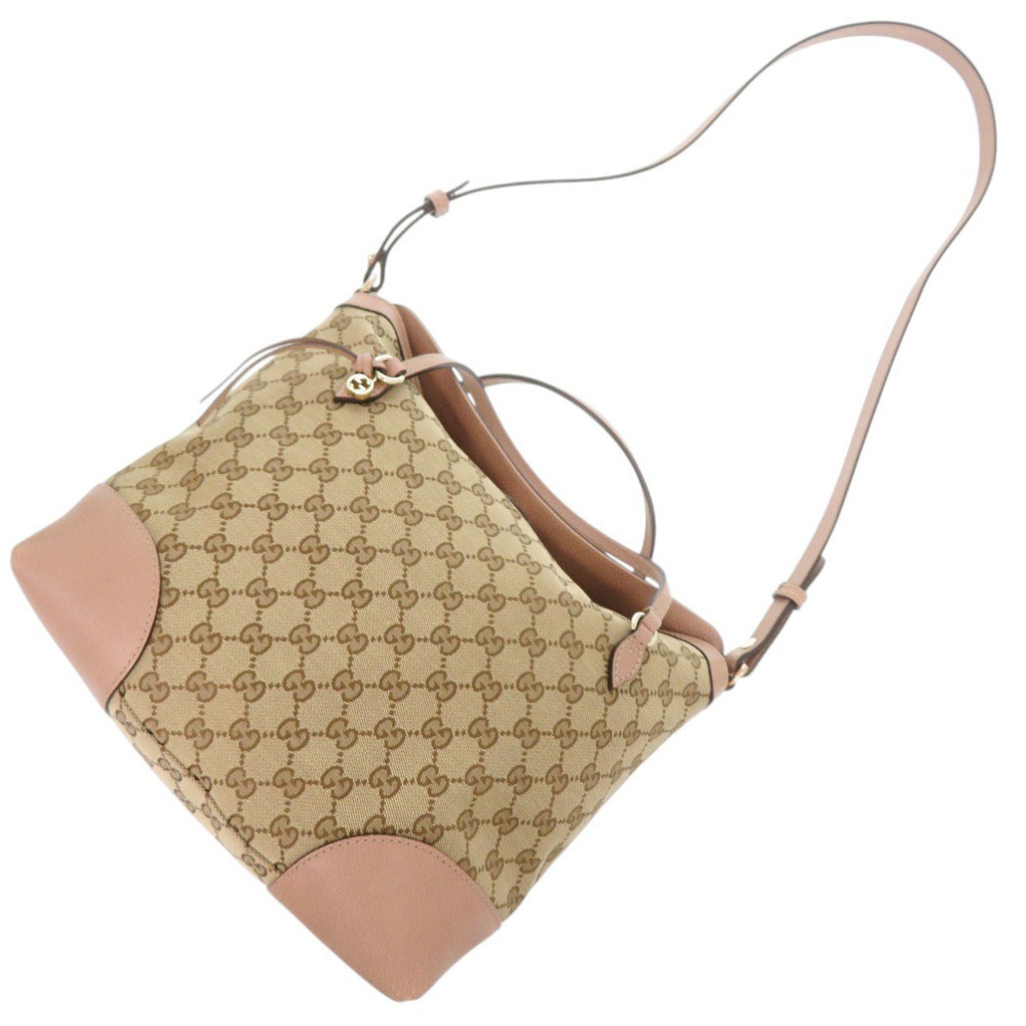 Gucci Beige Pink Gg Canvas Leather Handbag (Pre-Owned)