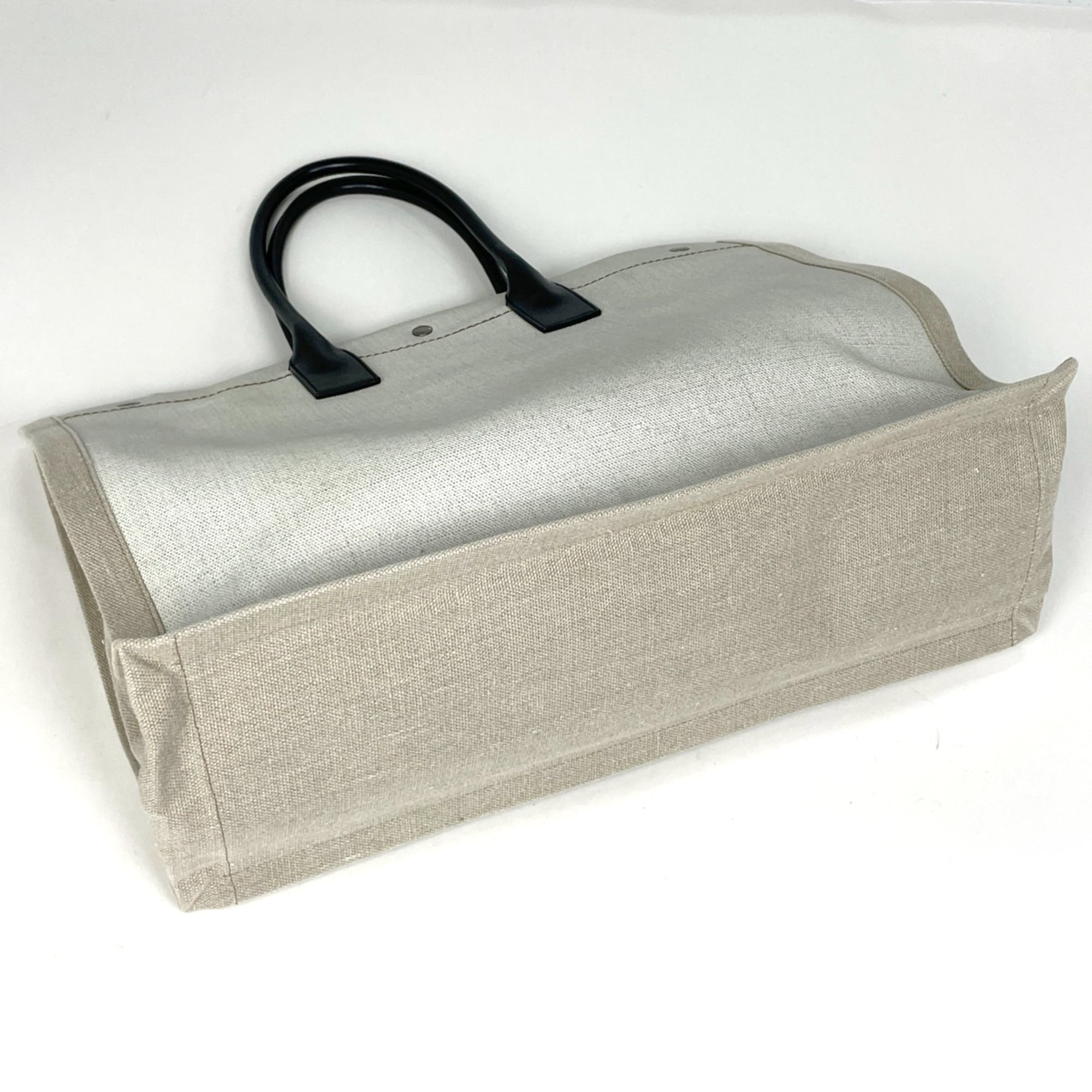 Yves Saint Laurent Beige White Canvas Leather Tote Bag (Pre-Owned)