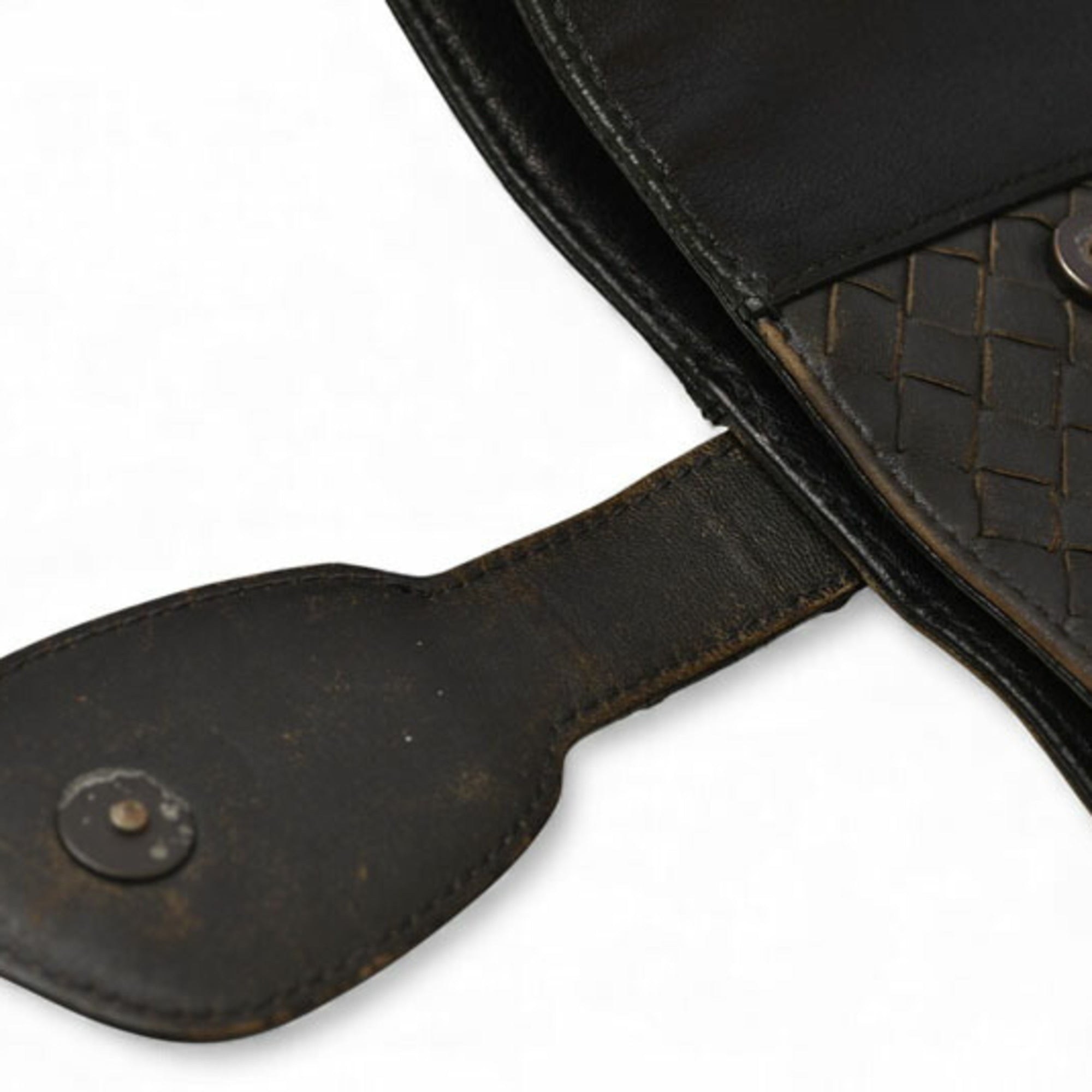 Bottega Veneta Black Gray Leather Messenger Bag Shoulder Bag (Pre-Owned)