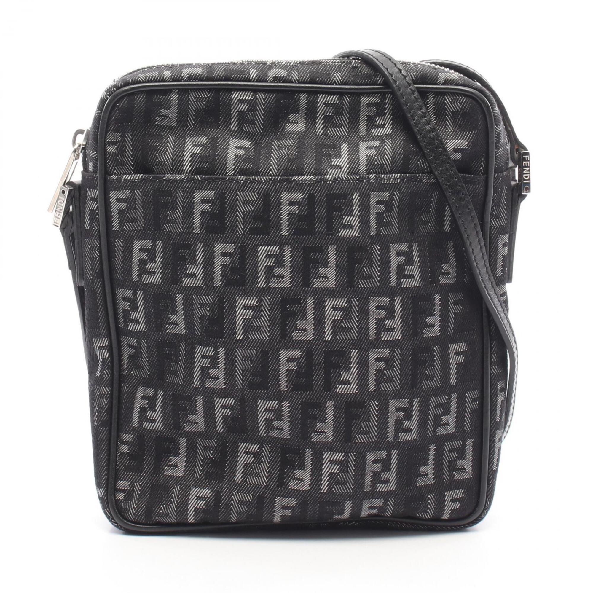 Fendi Black Gray Canvas Leather Handbag Shoulder Bag (Pre-Owned)