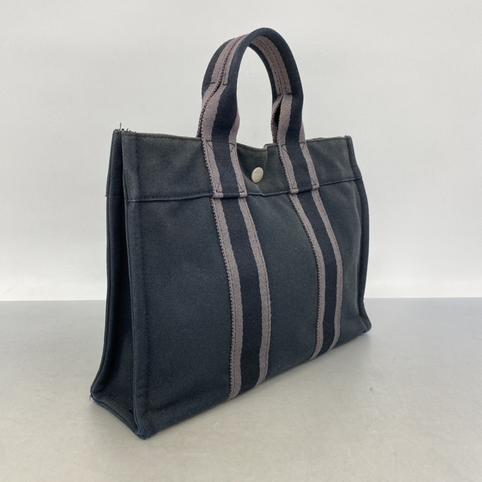 Hermes Black Gray Canvas Handbag (Pre-Owned)