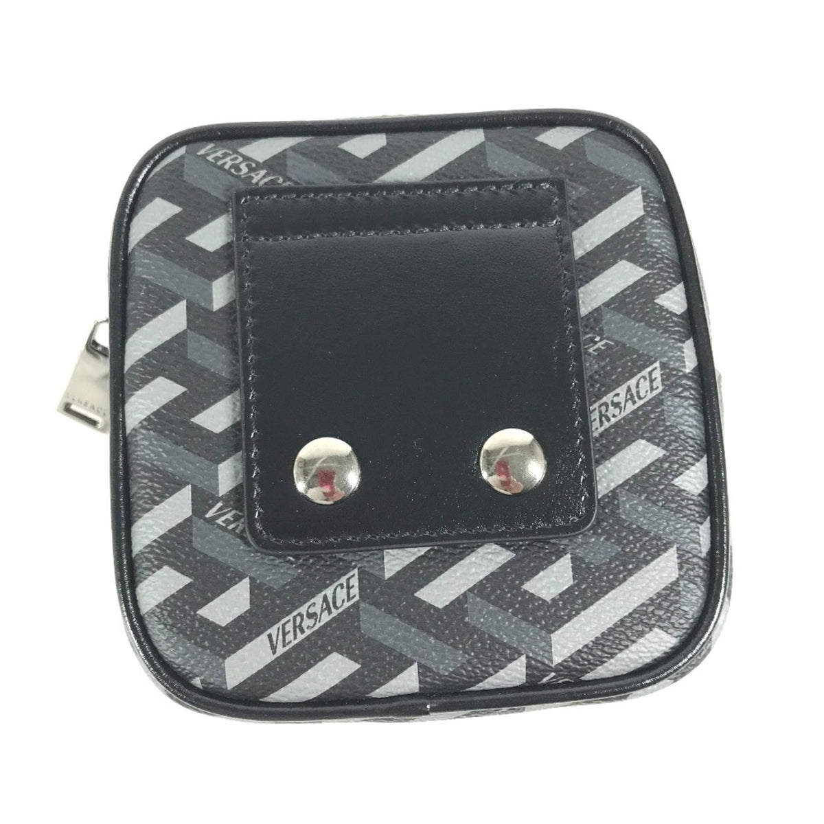 Versace Black Gray Leather Pouch (Pre-Owned)