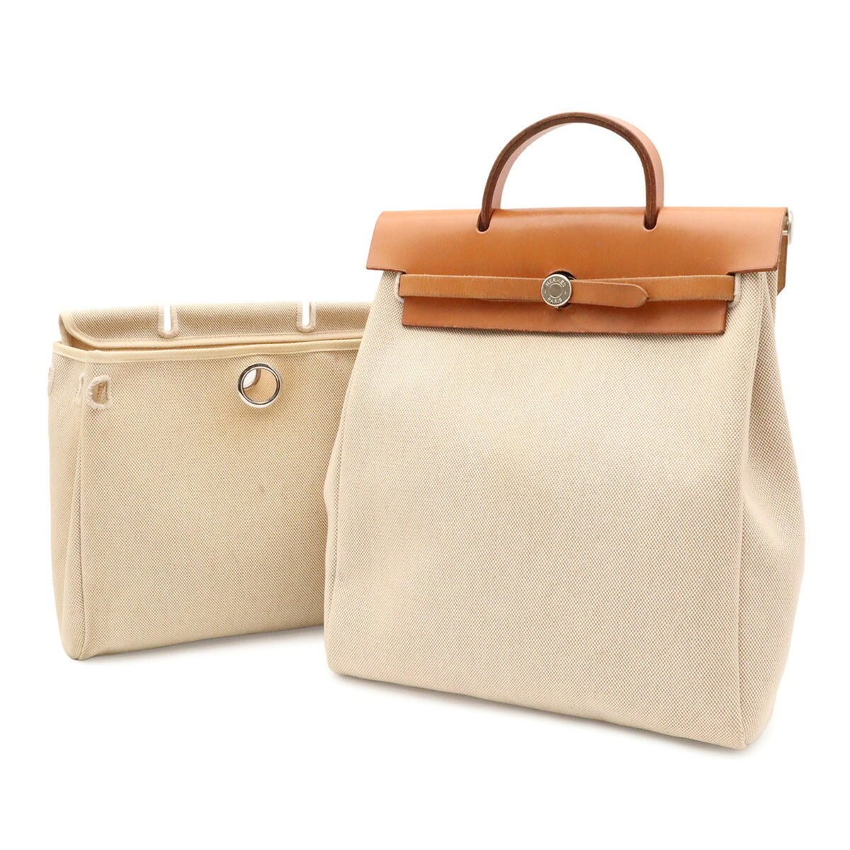 Hermes Her Bag Light Brown Natural Toile H Leather Backpack (Pre-Owned)