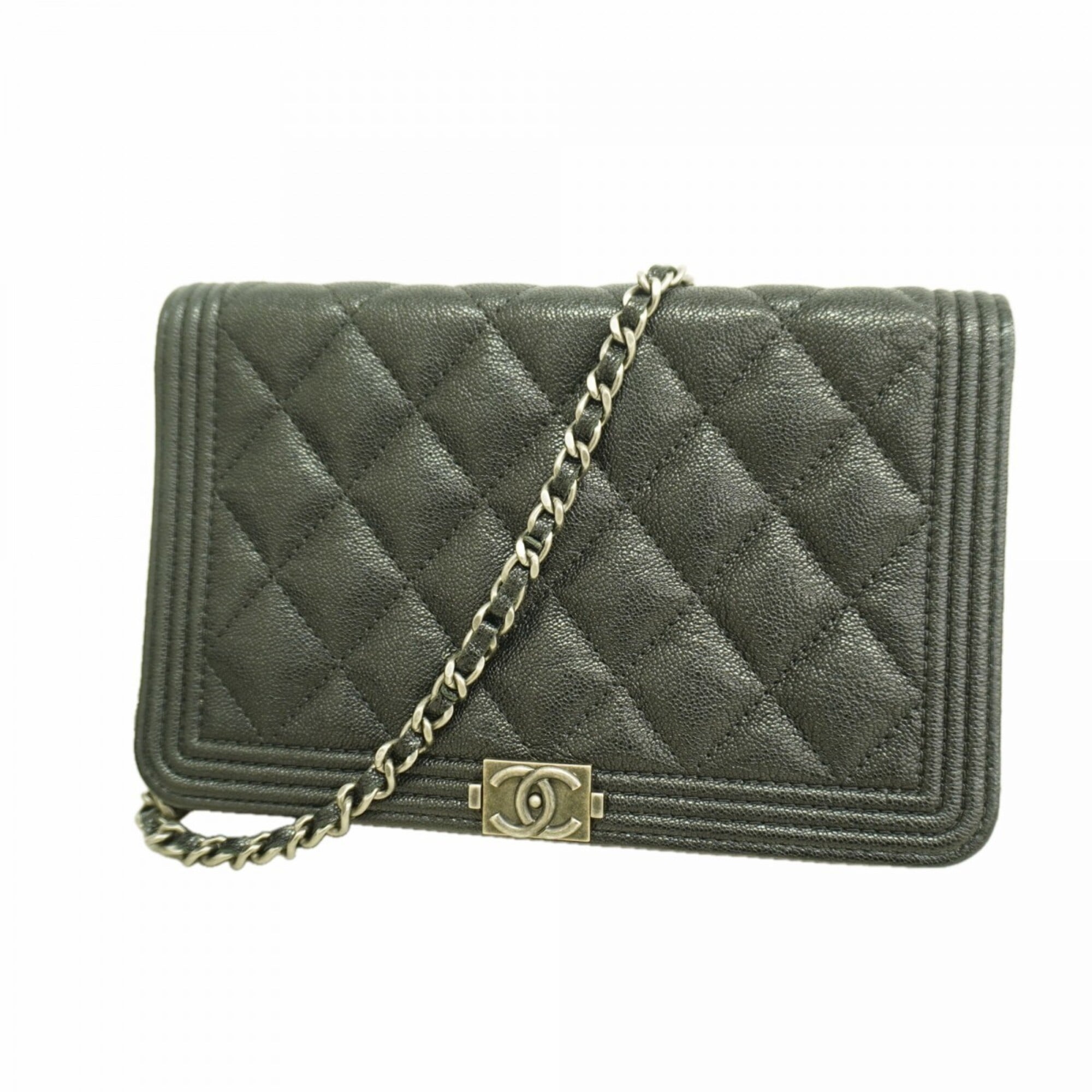 Chanel Black Grained Calfskin Chain/Shoulder Wallet (Pre-Owned)