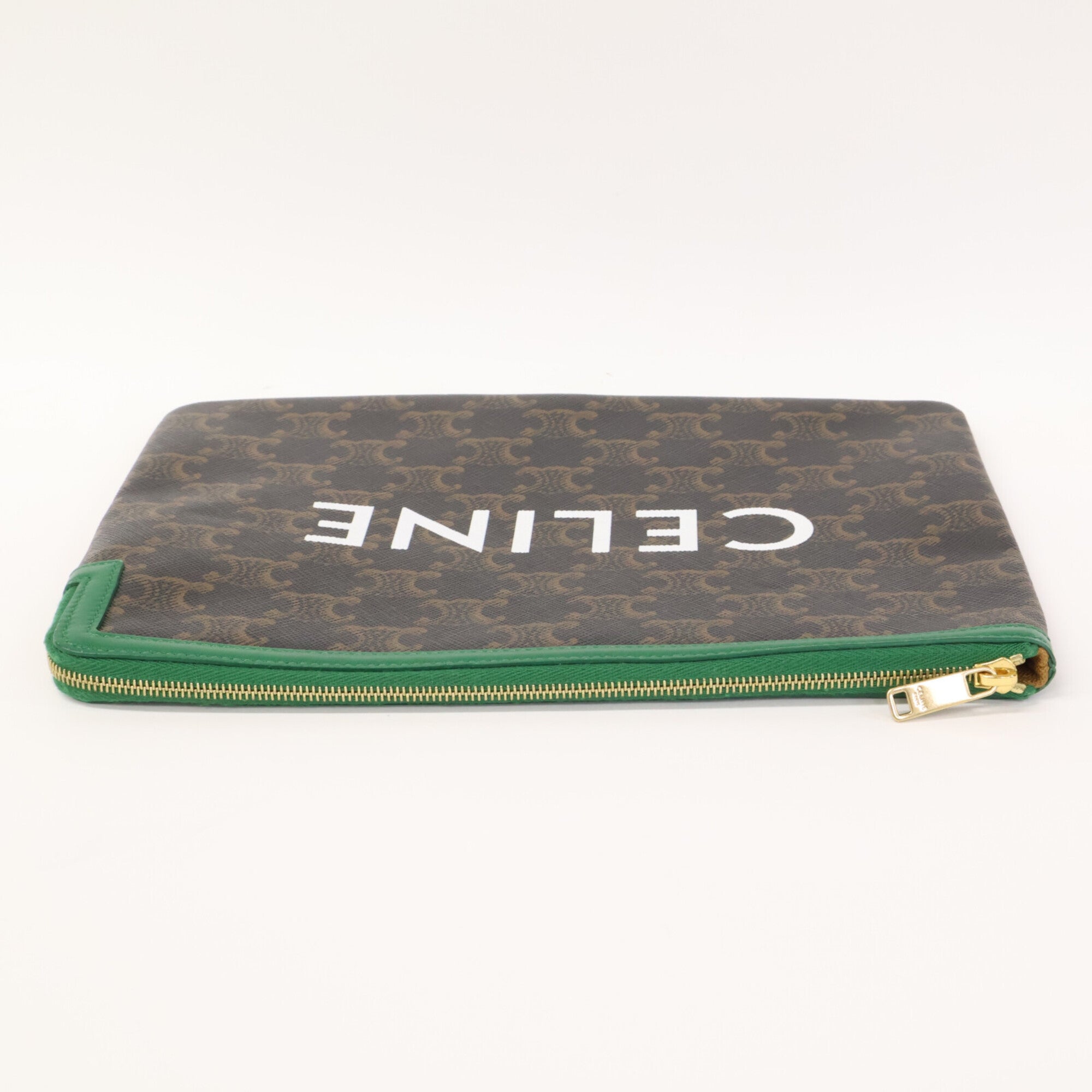 Celine Black Brown Green Coated Canvas Clutch Bag (Pre-Owned)
