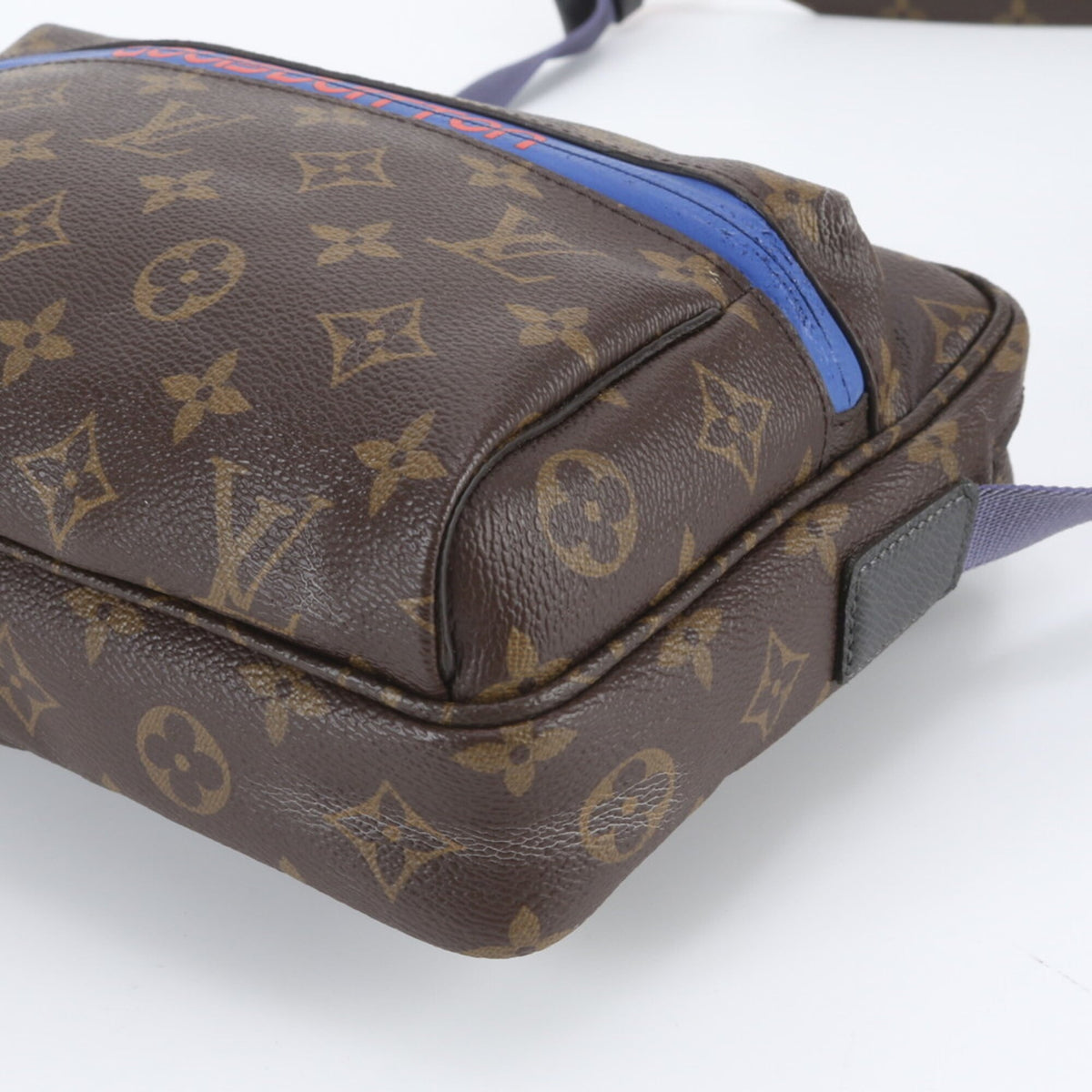 Louis Vuitton Blue Brown Leather Coated Canvas Messenger Bag Shoulder Bag (Pre-Owned)