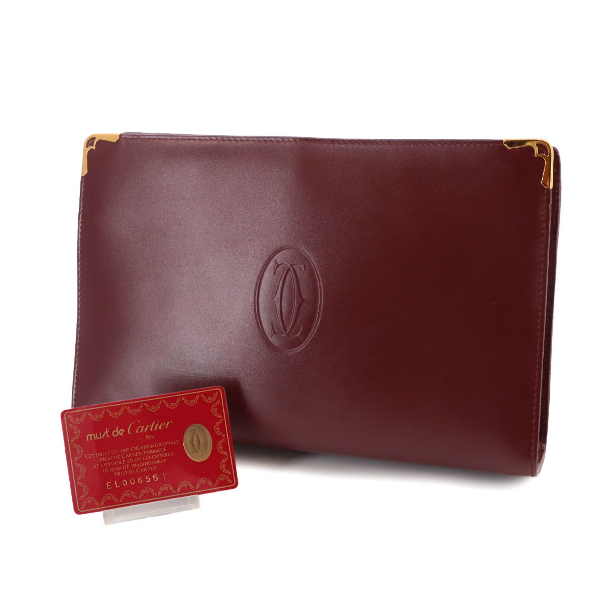 Cartier Bordeaux Leather Clutch Bag Handbag (Pre-Owned)