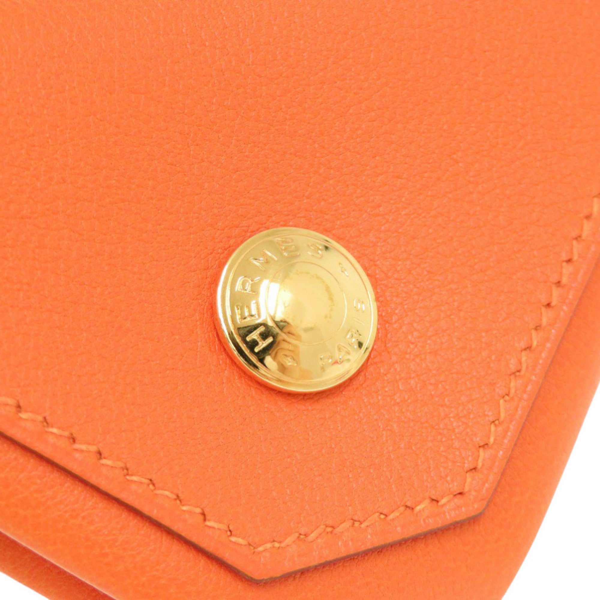Hermes Orange Gulliver Leather Coin Purse/Coin Case (Pre-Owned)